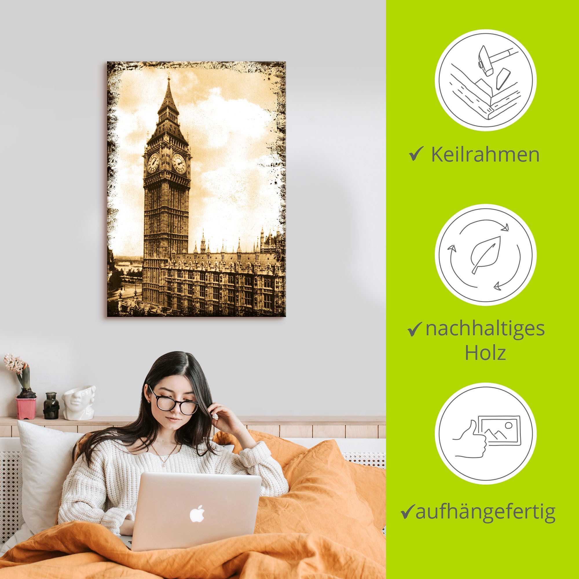 Artland Wandbild »Big Ben - Westminster - London«, Gebäude, (1 St.), als Leinwandbild, Wandaufkleber oder Poster in versch. Größen