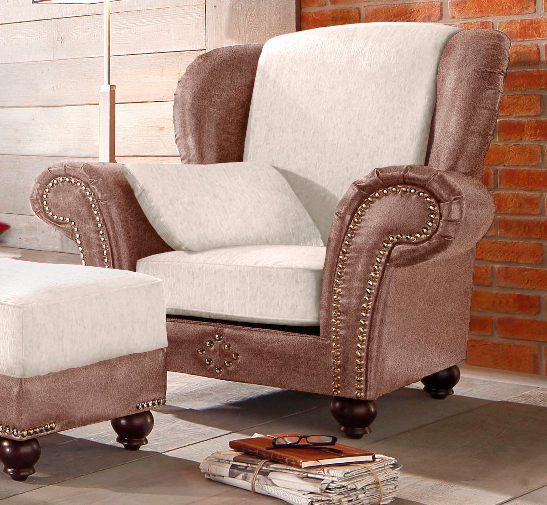 Home affaire Sessel »King George gemütlicher Ohrensessel mit Ziernägeln, mi günstig online kaufen