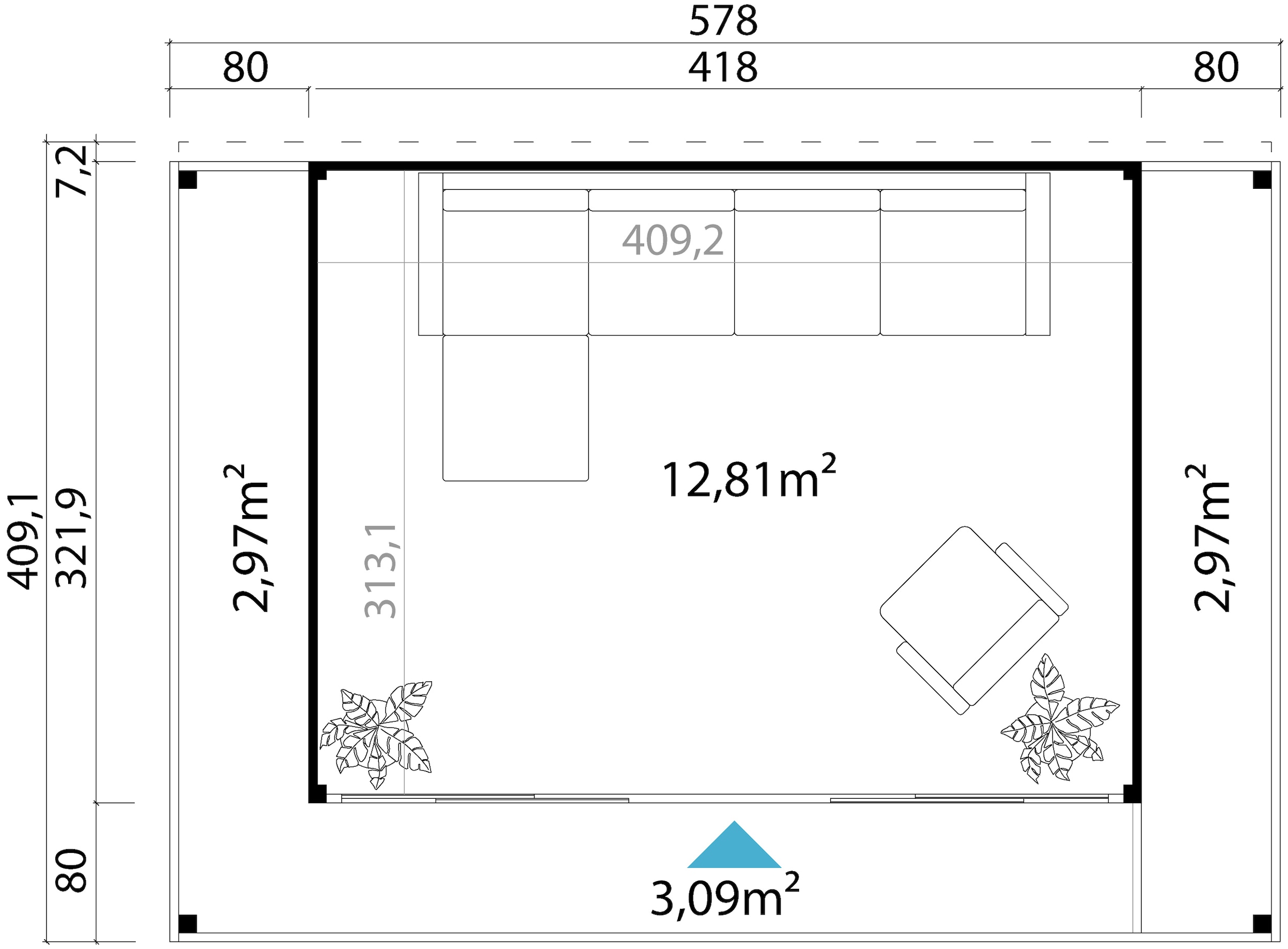 LASITA MAJA Gartenhaus »DOMEO 4 LOGGIA CARBONGRAU/ANTHRAZIT - NEU«, (Set), Fundamentmass 800+4180+800 x 800+3219, Carbongrau
