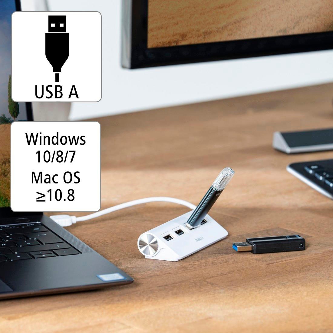 Hama USB-Adapter »USB-Hub mit 4 USB-A Ports, USB-A Stecker, 480 Mbit/s, 15 cm Kabellänge« 15 cm Verbinden von PC, Notebook, Tablet mit USB-Stick, Tastatur, Drucker