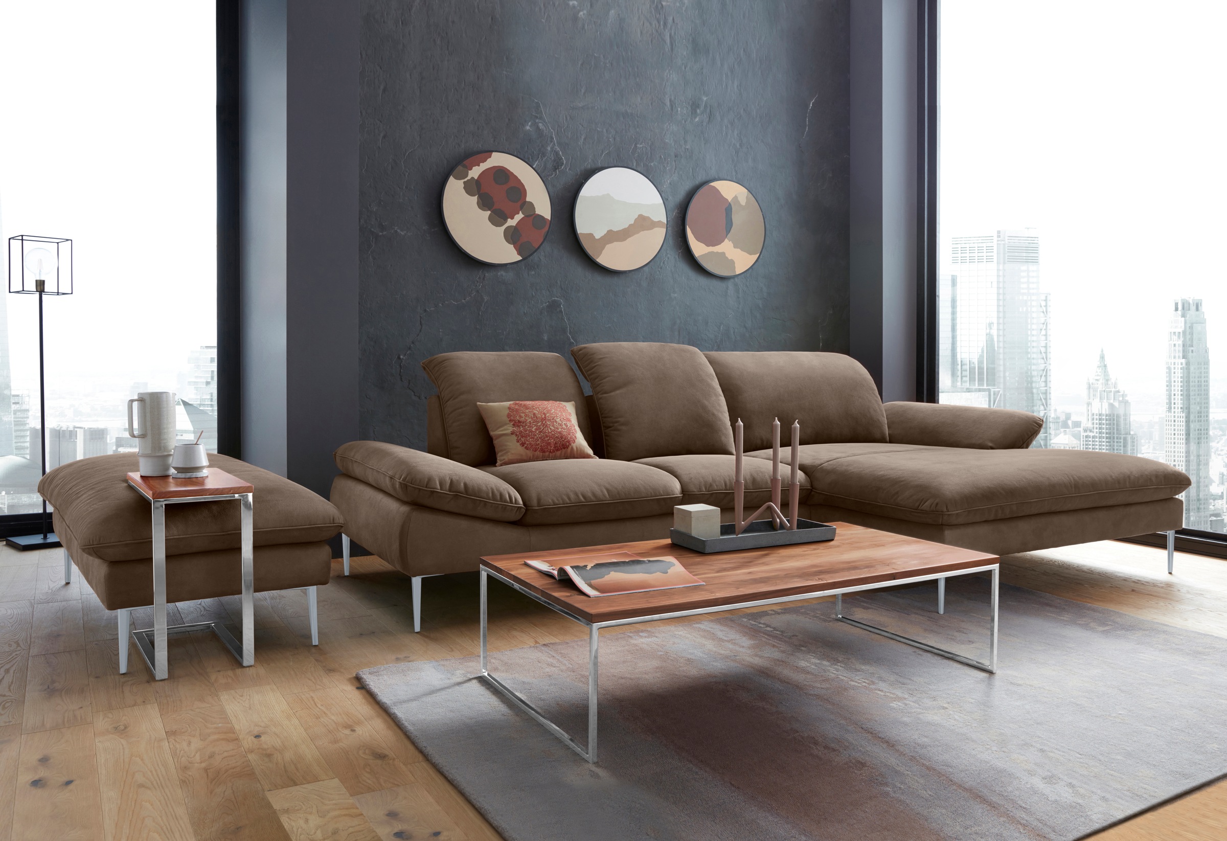 W.SCHILLIG Ecksofa »enjoy&MORE, Designsofa, elegant und bequem, L-Form«, mit Sitztiefenverstellung, Füße silber matt, Breite 310 cm