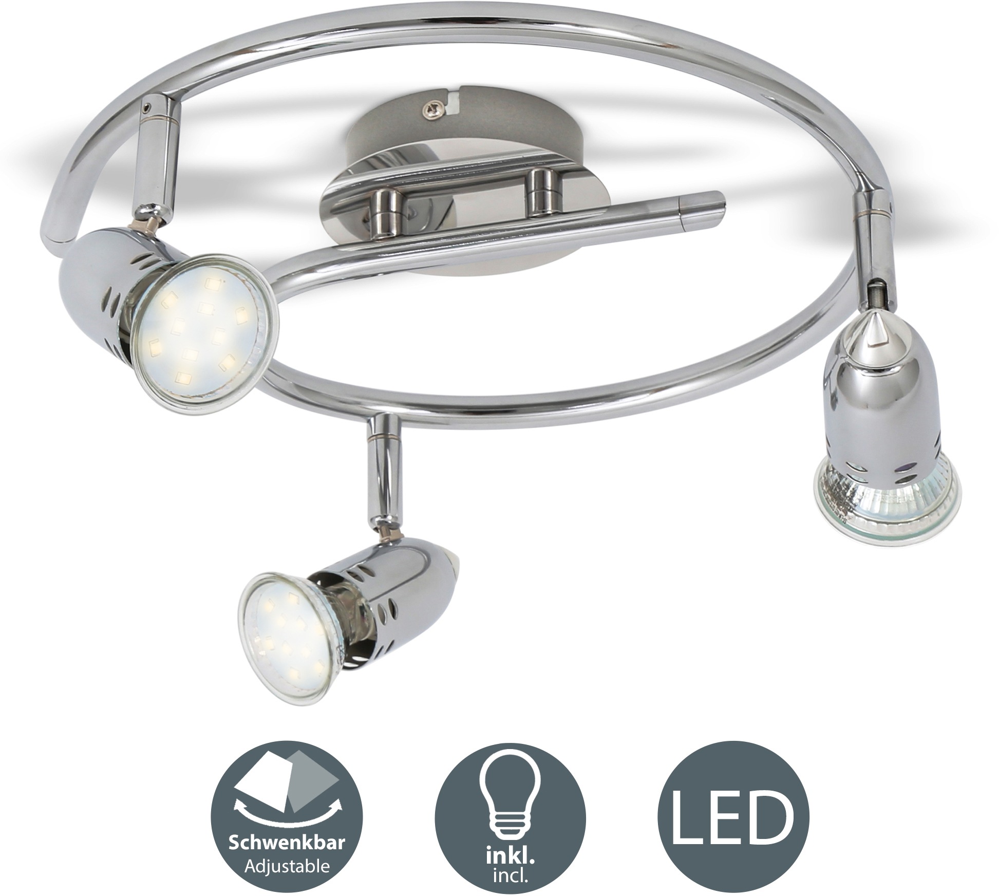 B.K.Licht LED Deckenleuchte, 3 flammig-flammig, Deckenlampe, Deckenspots,  Strahler, inkl. 3W 250lm, modern, chrom online kaufen