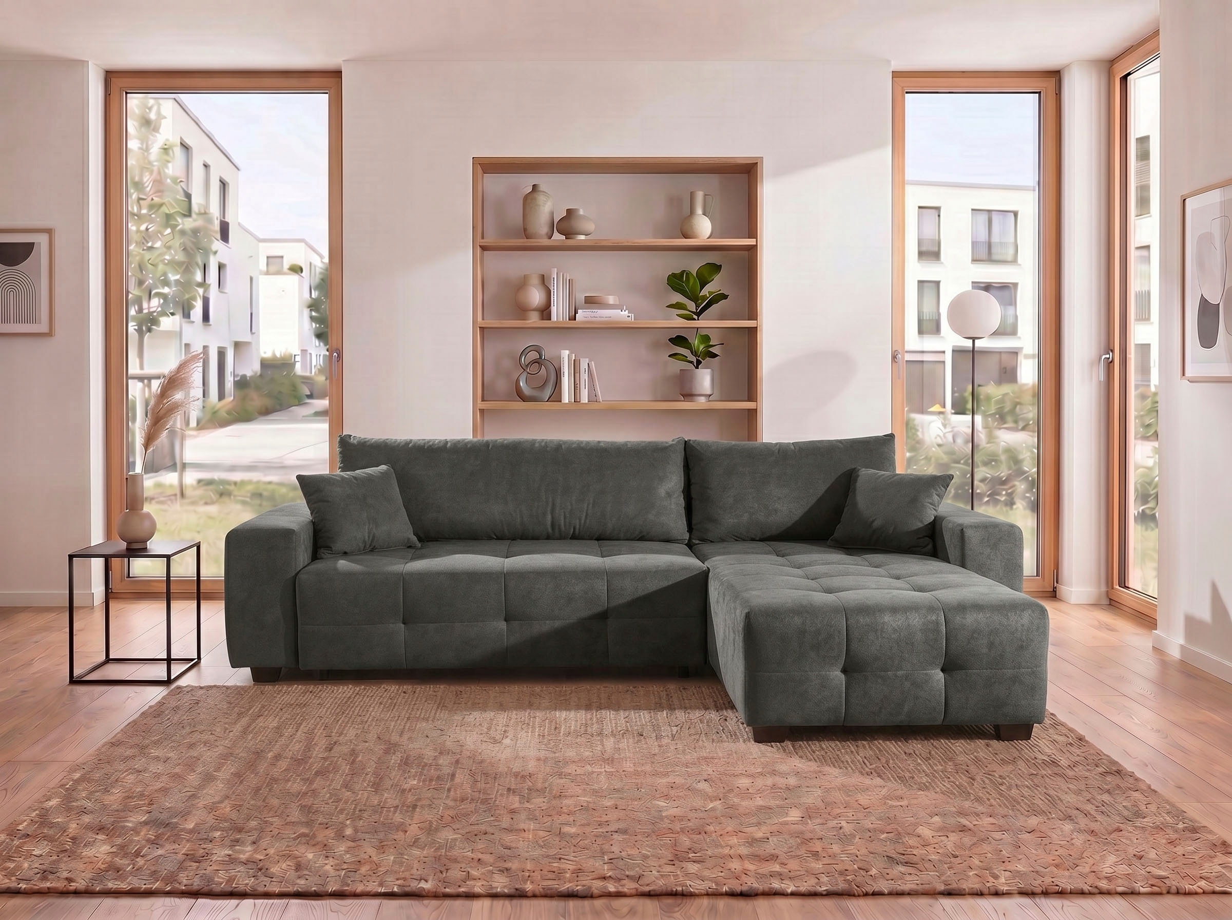 OTTO home Ecksofa »Bella Couch L-Form, B: 234 cm, Zierkissen inklusive« optional Schlaffunktion & Bettkasten, Wohnkomfort