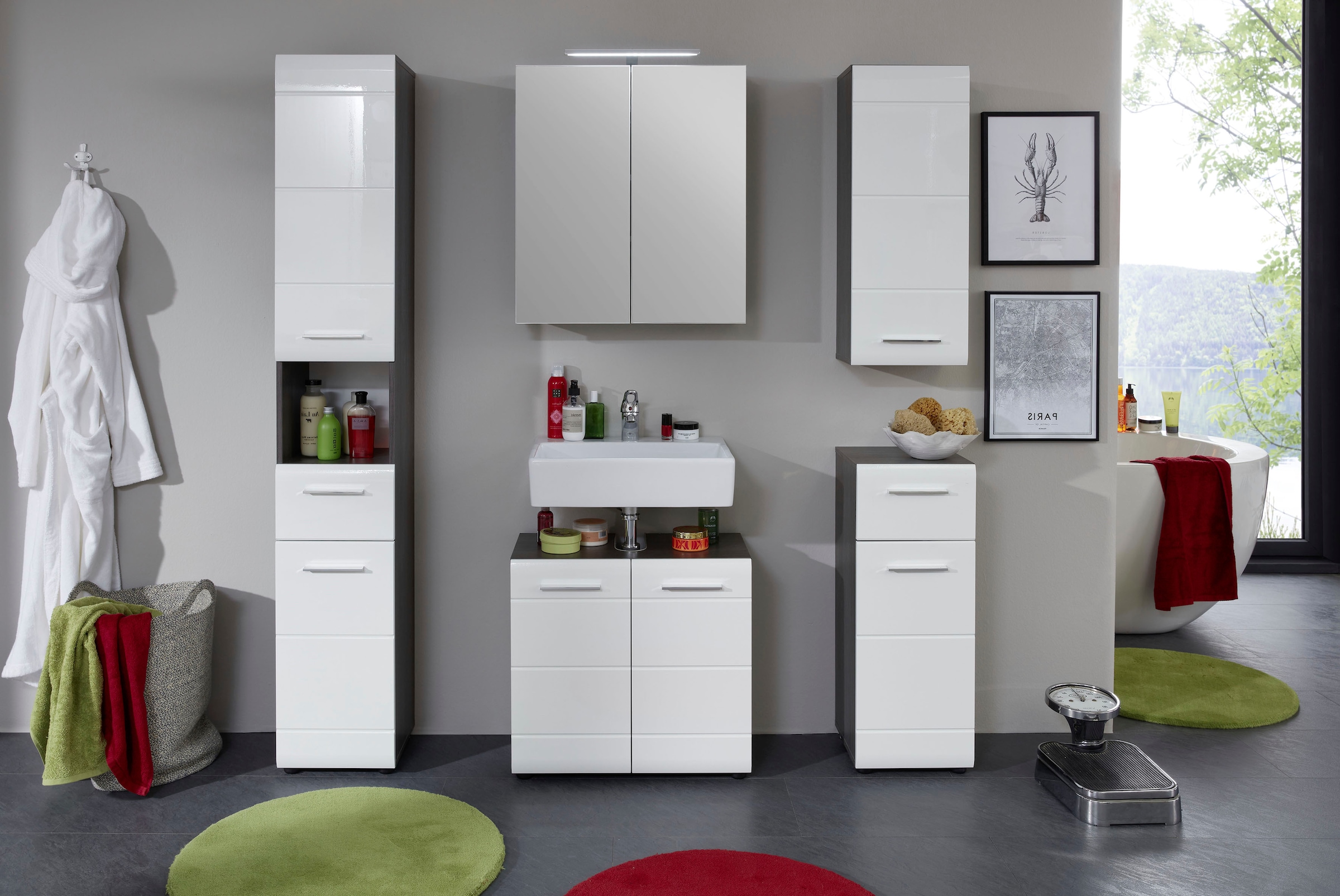 welltime Badmöbel-Set »Sovana«, (Set, 5 St.), Badezimmermöbel mit Hochglanz günstig online kaufen