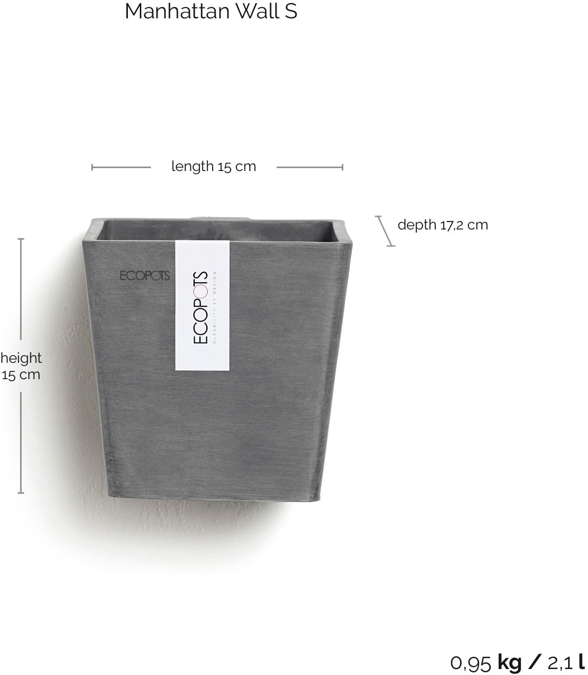 ECOPOTS Blumentopf »MANHATTAN S Grey« BxTxH: 17,2x17,515 cm