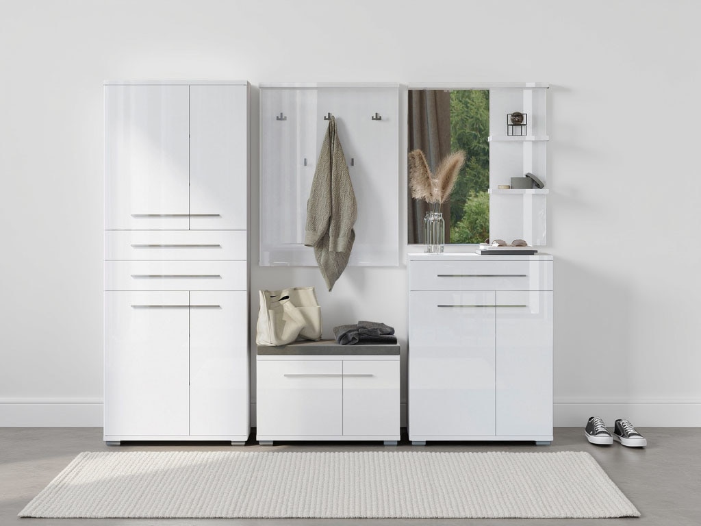 PLACES OF STYLE Garderoben-Set »Piano« Set, 5 Stk. tlg. Kristallweiß Hochglanz Flexibel stellbar