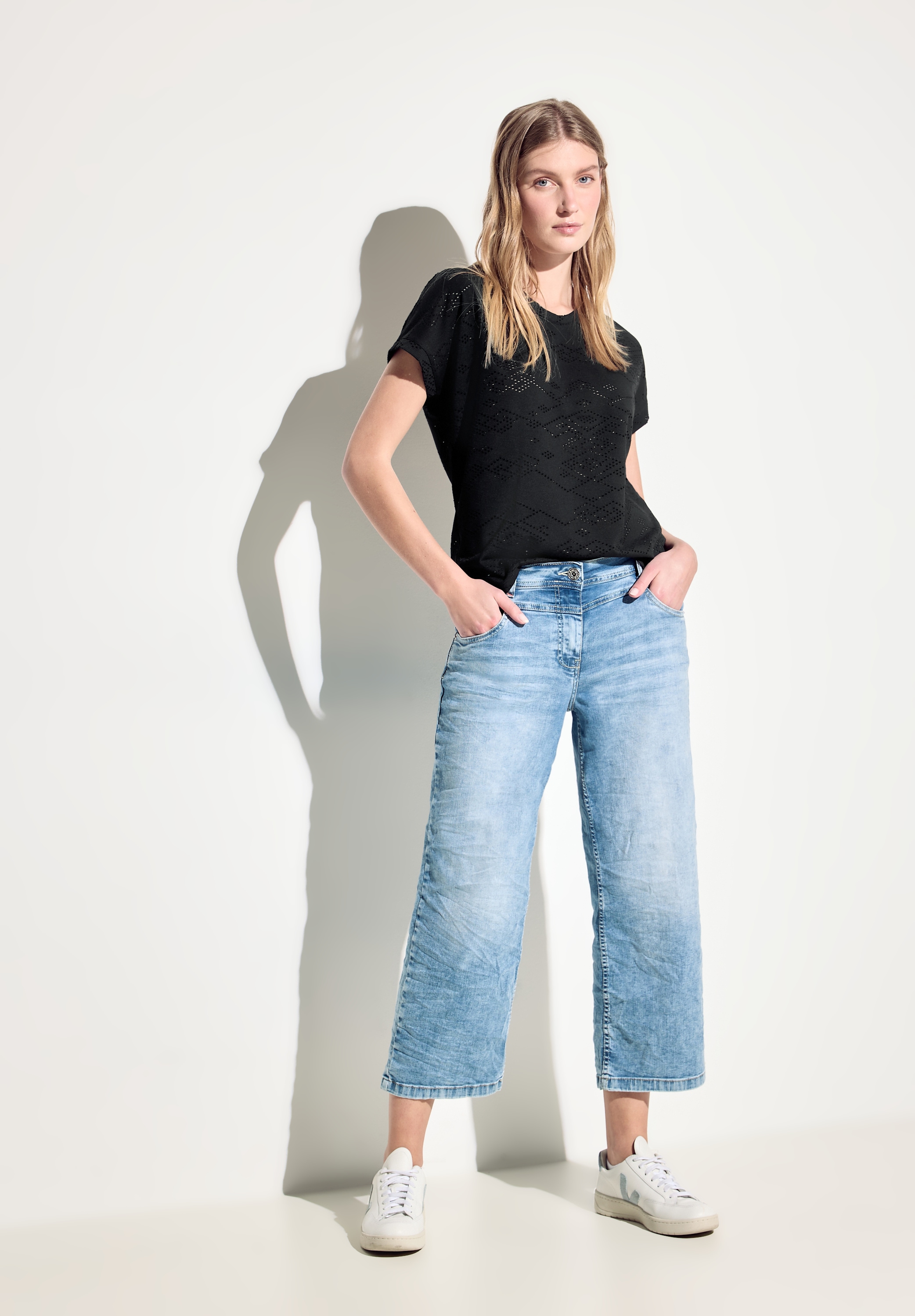 Cecil T-Shirt, mit Lochmuster in Ornamentform