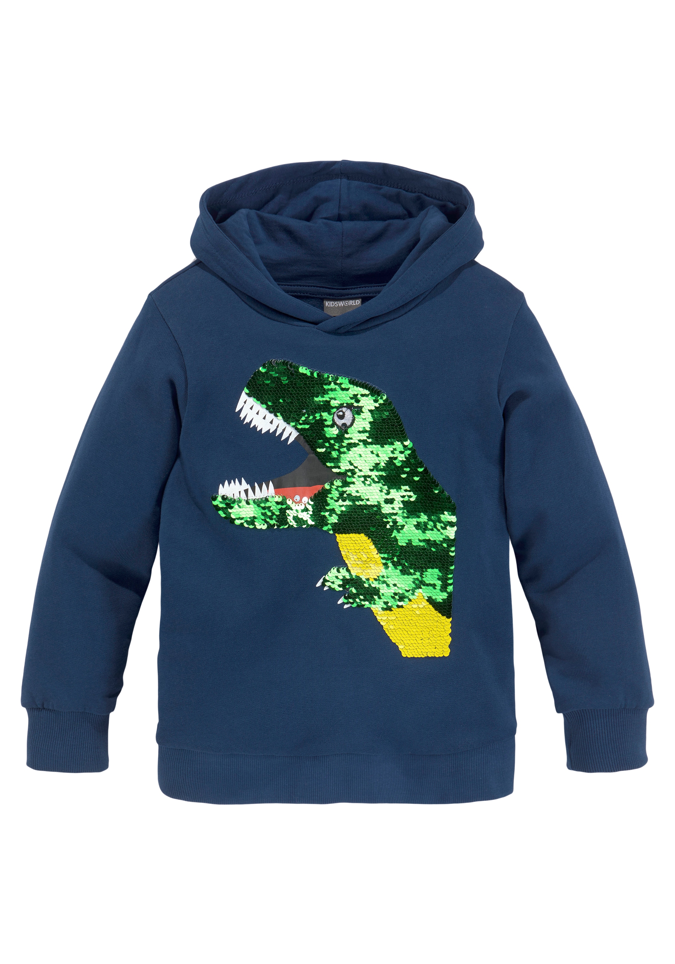 KIDSWORLD Kapuzensweatshirt »mit tollem Dino aus Wendepailletten«, Langarm, Basic-Passform, bedruckt, aus 100% Baumwolle