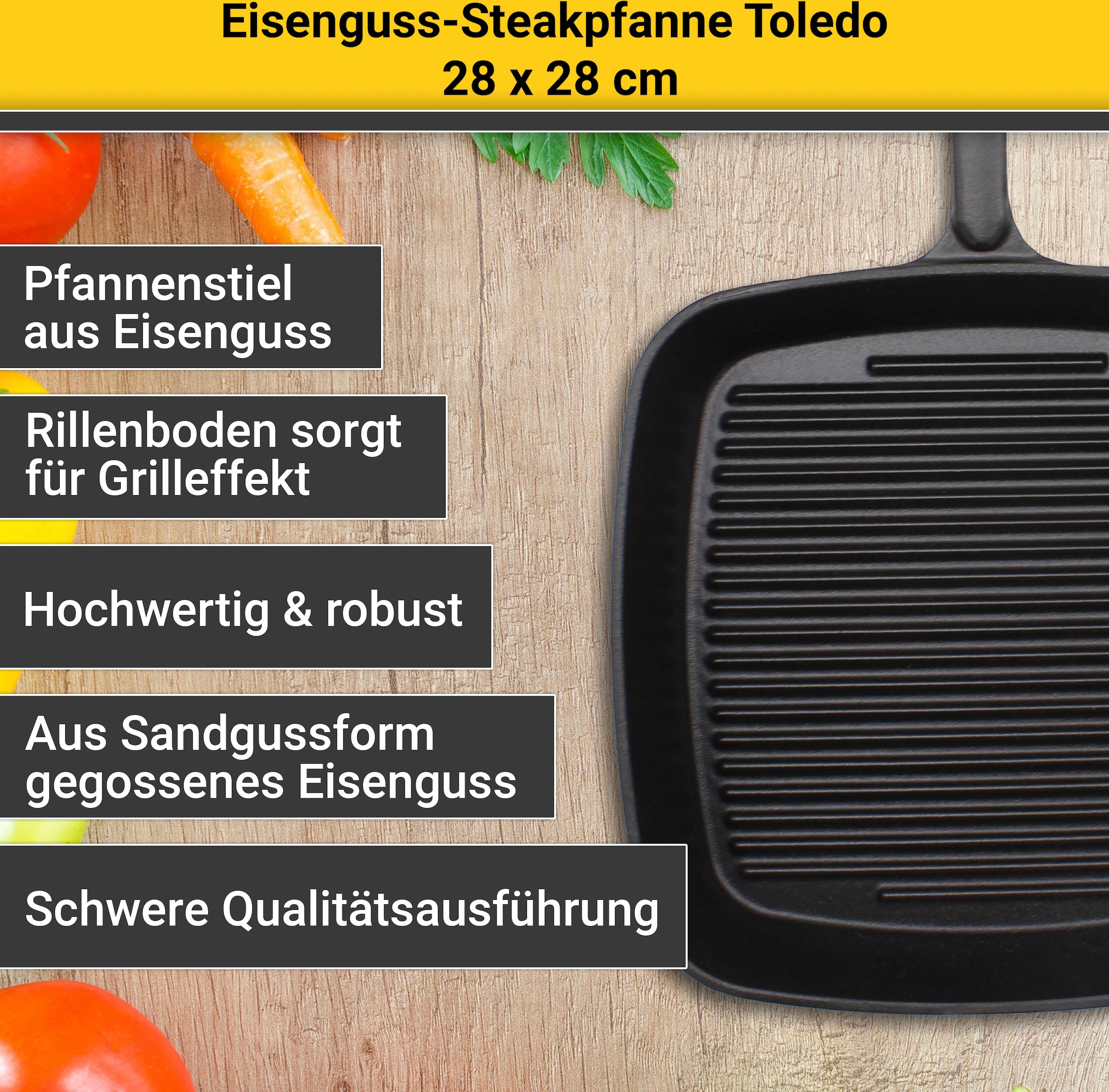 Krüger Steakpfanne »Toledo«, 28x28 cm, bestellen Induktion tlg.), online (1 Gusseisen