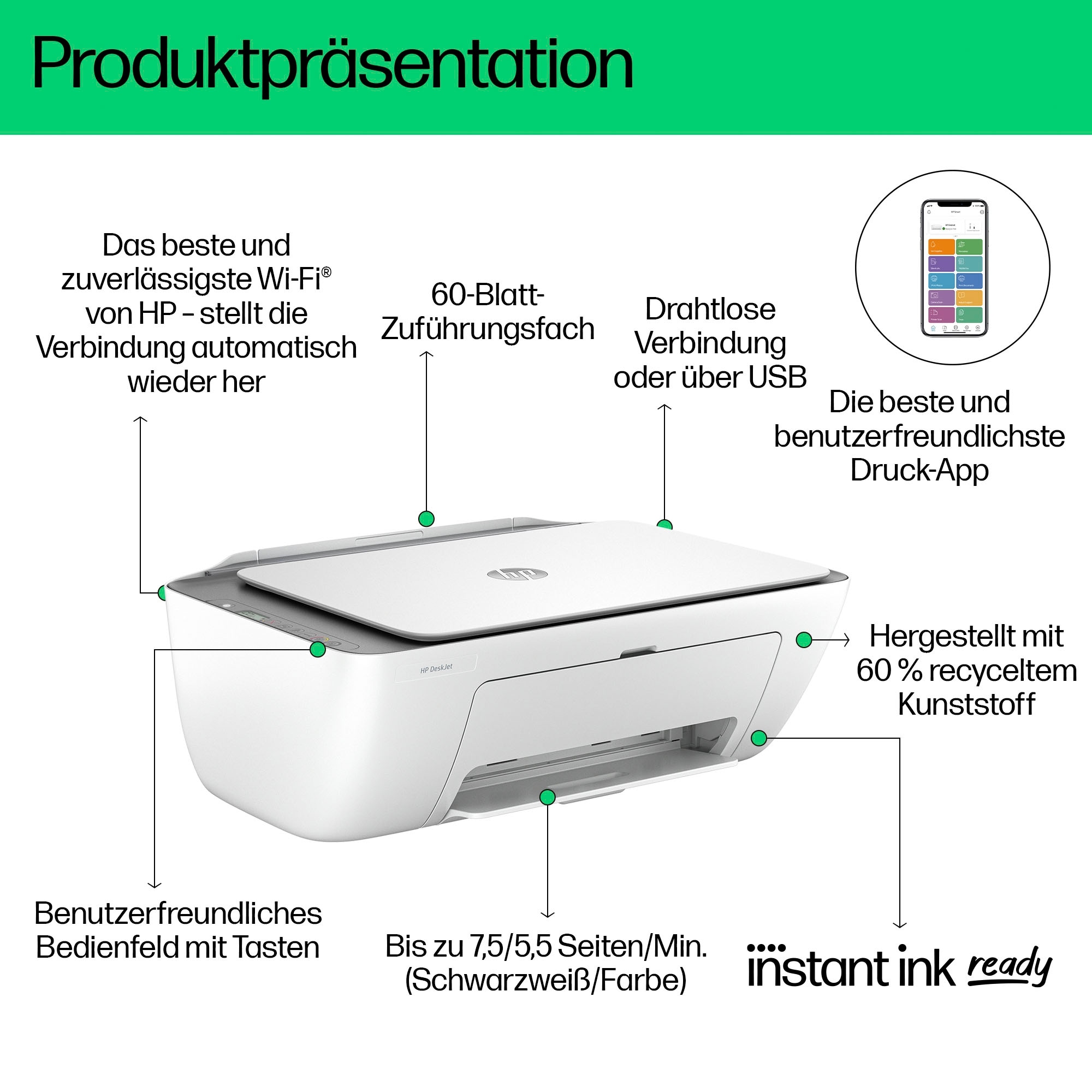 HP Multifunktionsdrucker »DeskJet 2820e«, 3 Monate gratis Drucken mit HP Instant Ink inklusive