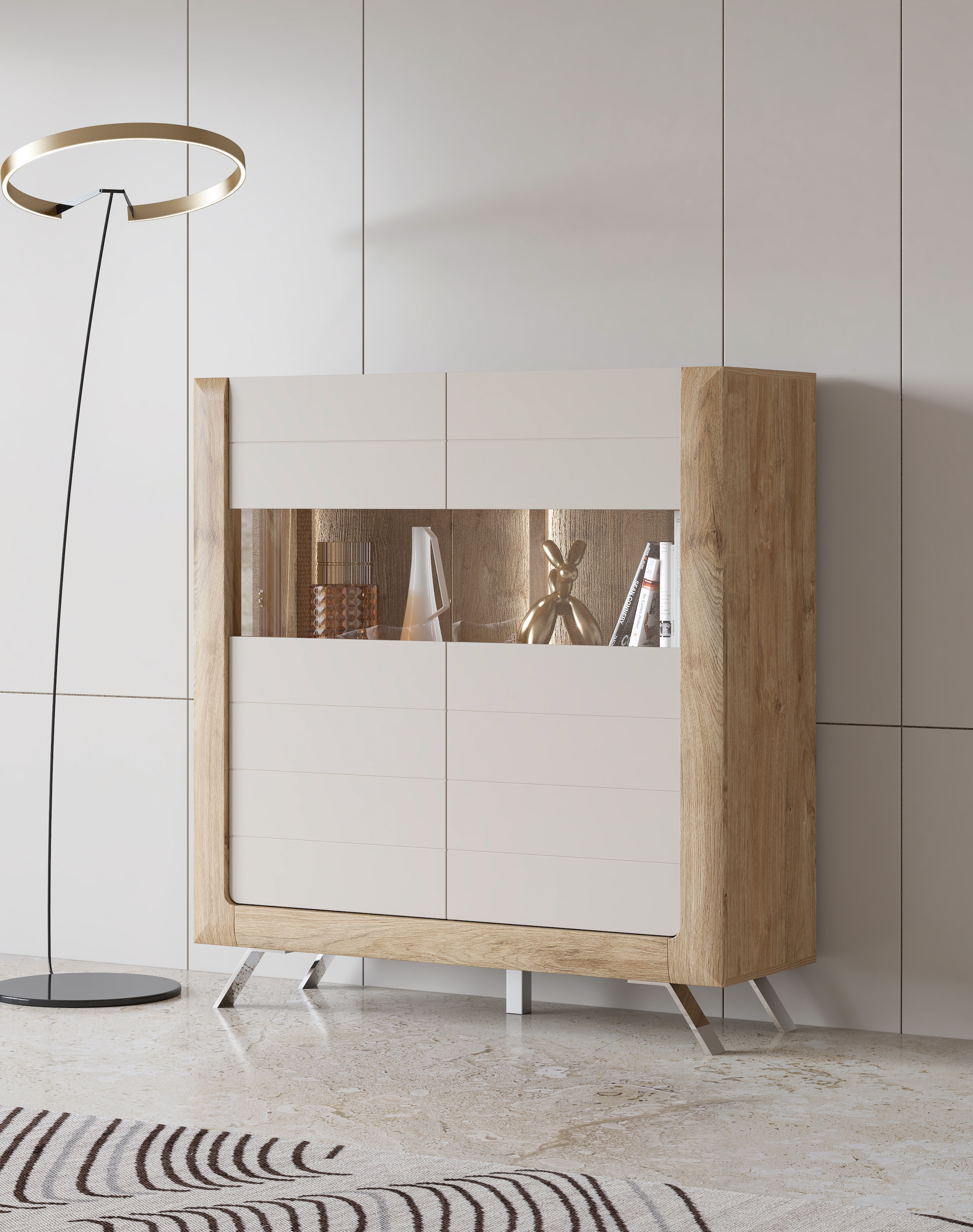 Leonique Highboard »Kasai«, Höhe 136,5 cm, 2 Türen mit Glaseinsatz