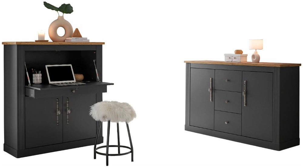 OTTO home Büromöbel-Set »Westminster, wohnliches Home-Office, Büro in zwei Farben verfügbar« Set, 2 tlg. enthält Sekretär und Sideboard im Landhausstil, mit Kabelkanal