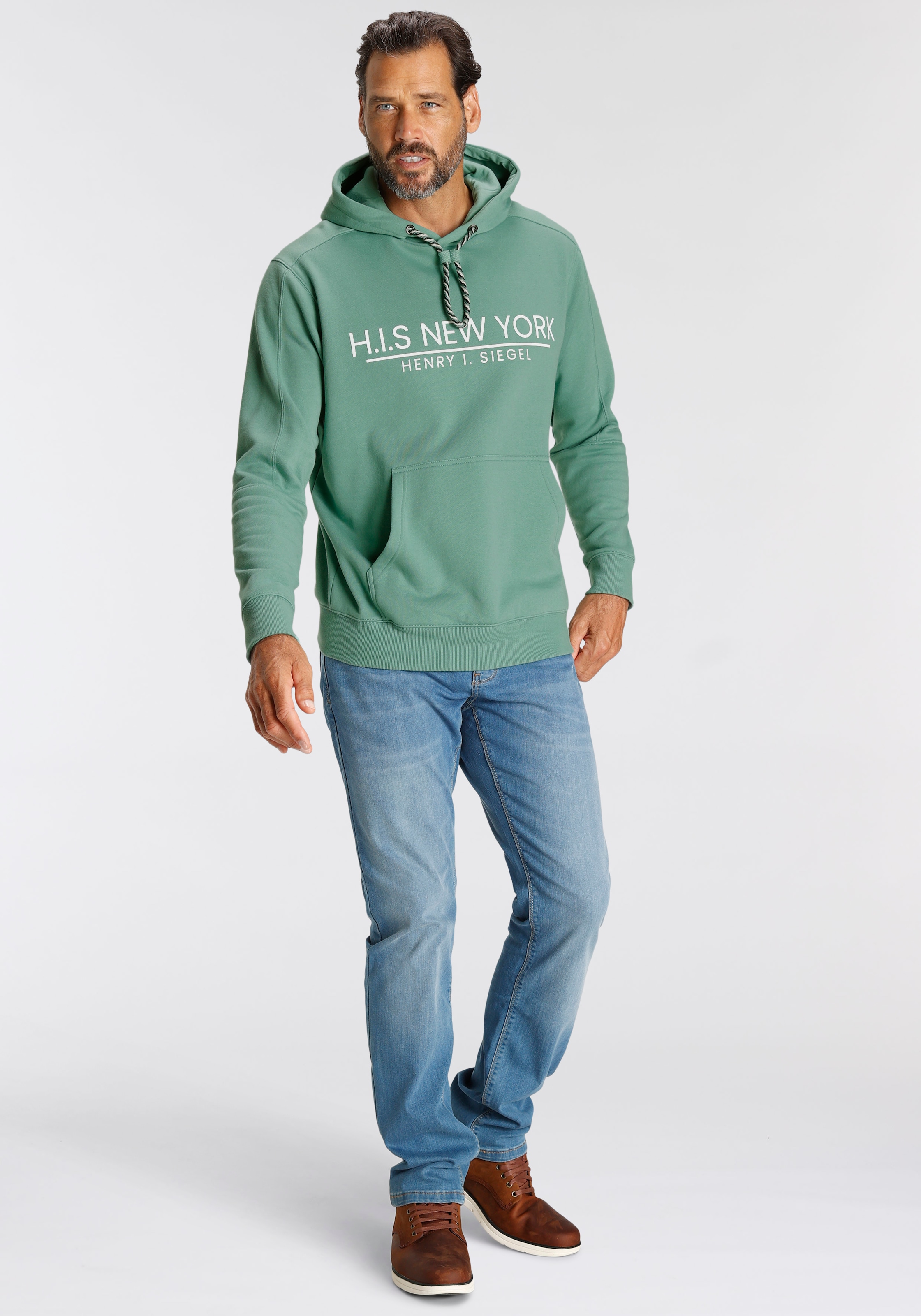 H.I.S Sweatshirt, bedrucktes Design, mit Kapuze und Kordel, aus Baumwollmischung