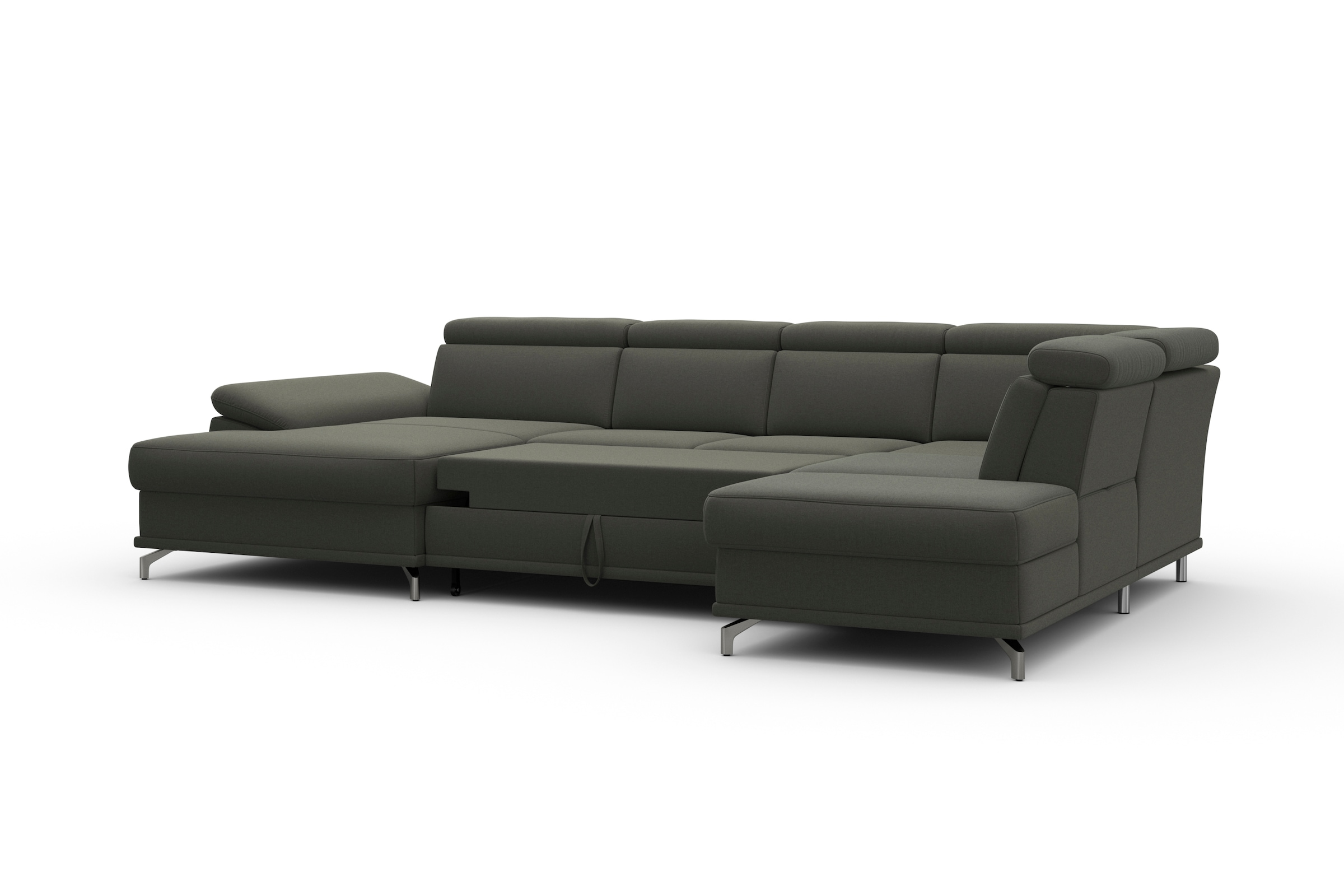 sit&more Wohnlandschaft »Cabrio U-Form, mit Sitztiefenverstellung, Arm- und Kopfteilverstellung«, 3 Nierenkissen, Federkern, optional Bettfunktion und Stauraum