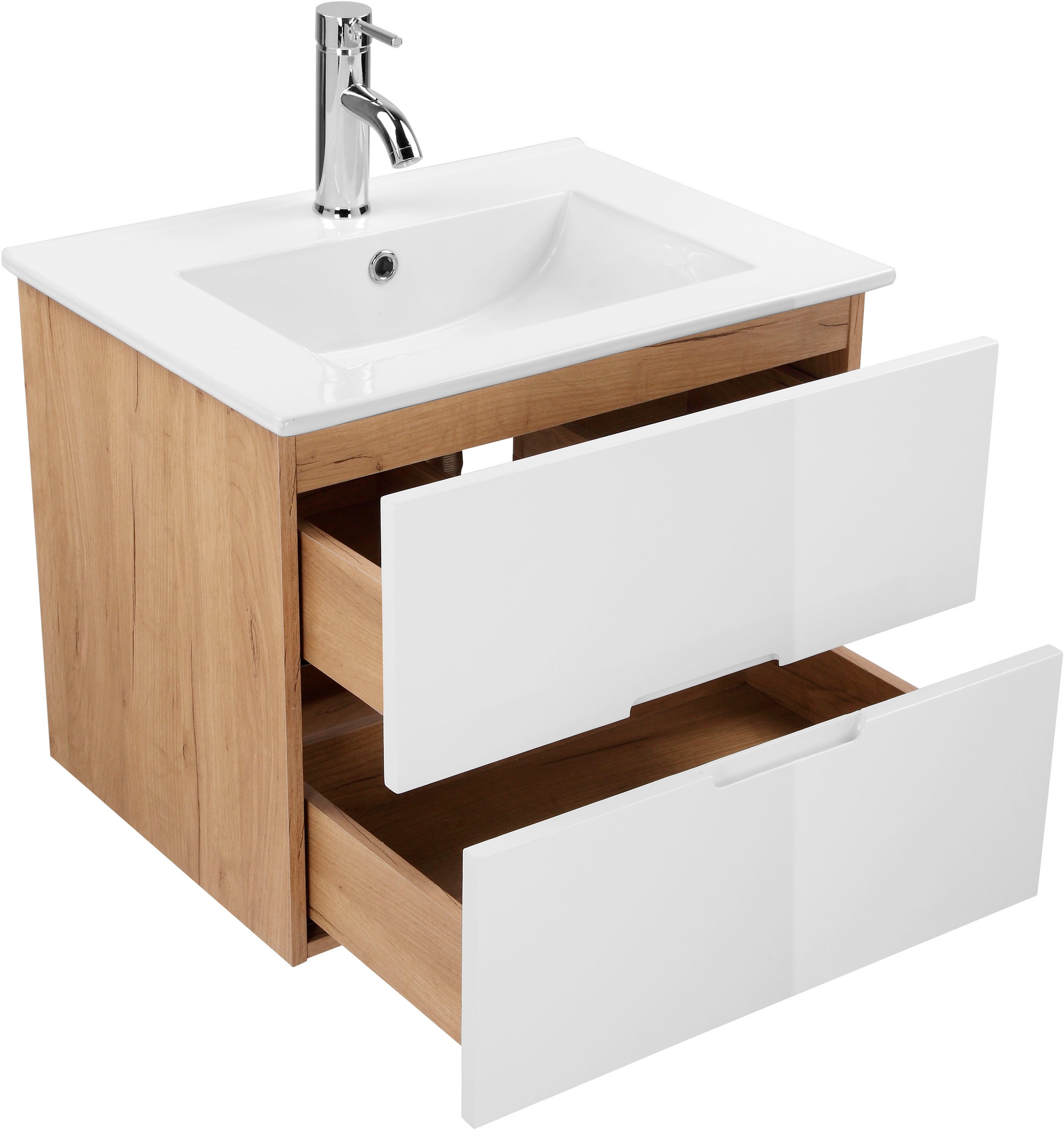 andas Badmöbel-Set »Lund Badmöbel Set Badschrank Badezimmerset«, (Komplett-Set), Spiegelschrank, Waschtisch und Waschbecken Breite 60cm