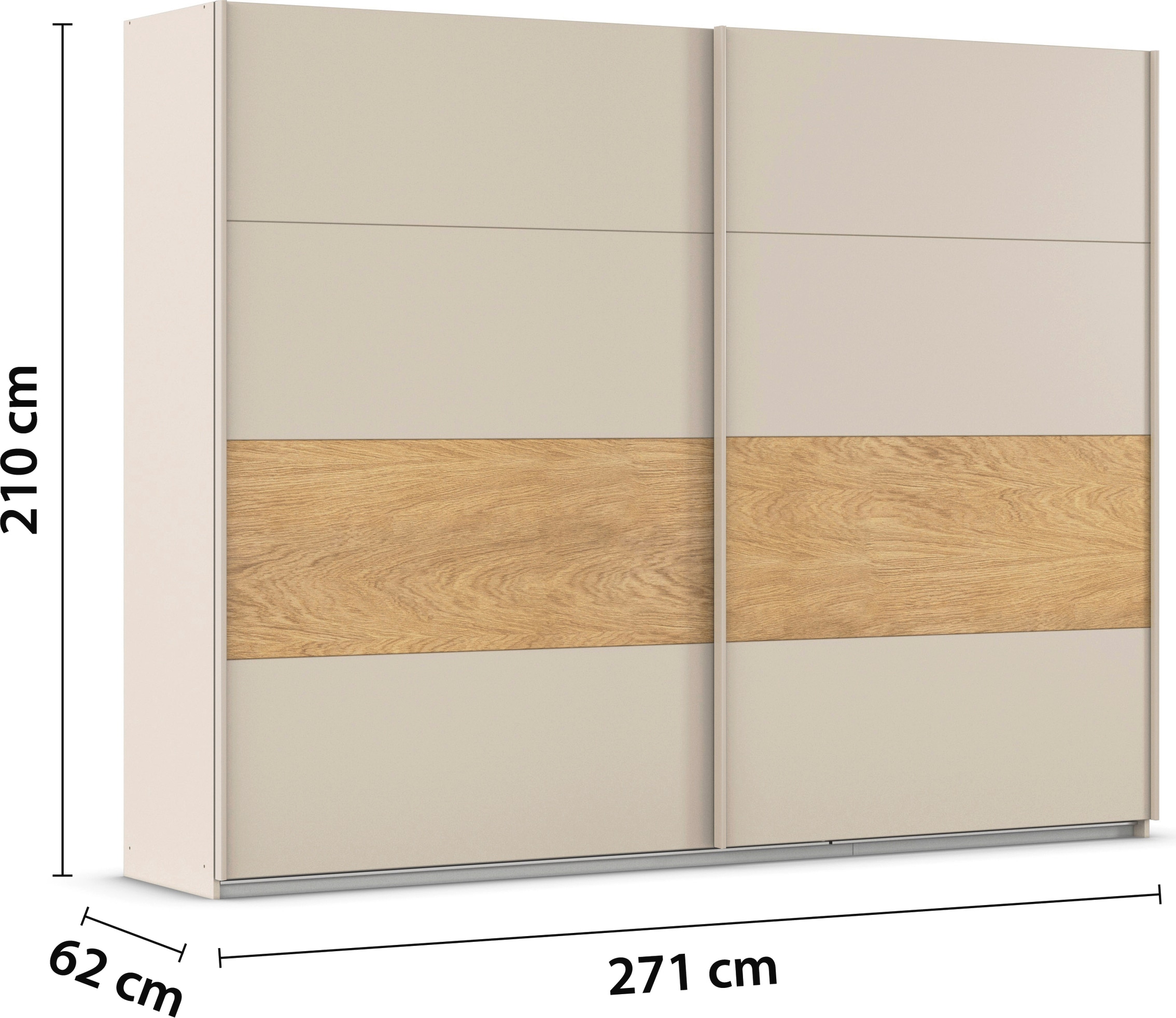 rauch Schwebetürenschrank »Kleiderschrank Schrank Garderobe Schlafzimmerschrank MALVA«, Bauchbinde abgesetzt in gebürstetem Eiche Furnier MADE IN GERMANY
