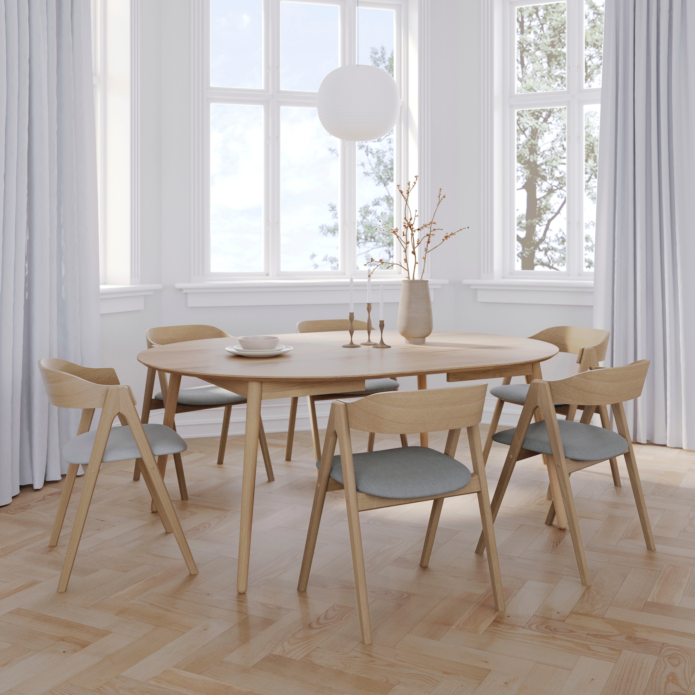 Hammel Furniture »Meza Designtisch mit Auszugsfunktion und 2 Einlegeplatten« Ø135(231) cm, runde Tischplatte aus MDF/Laminat, Massivholzgestell