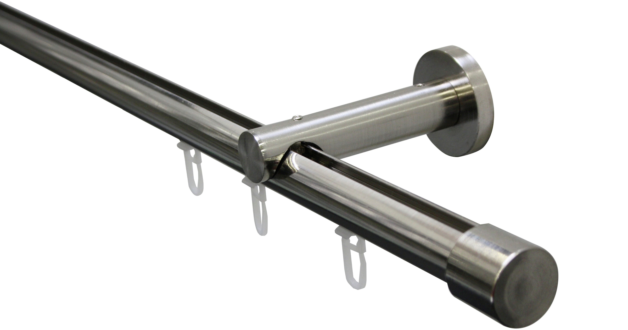 GARDINIA Gardinenstange »Set Isa 1-Lauf mit Innenlauf II«, 1 läufig-läufig, mit Bohren, Wandmontage, Metall, Komplettes Gardinenstangen-Set