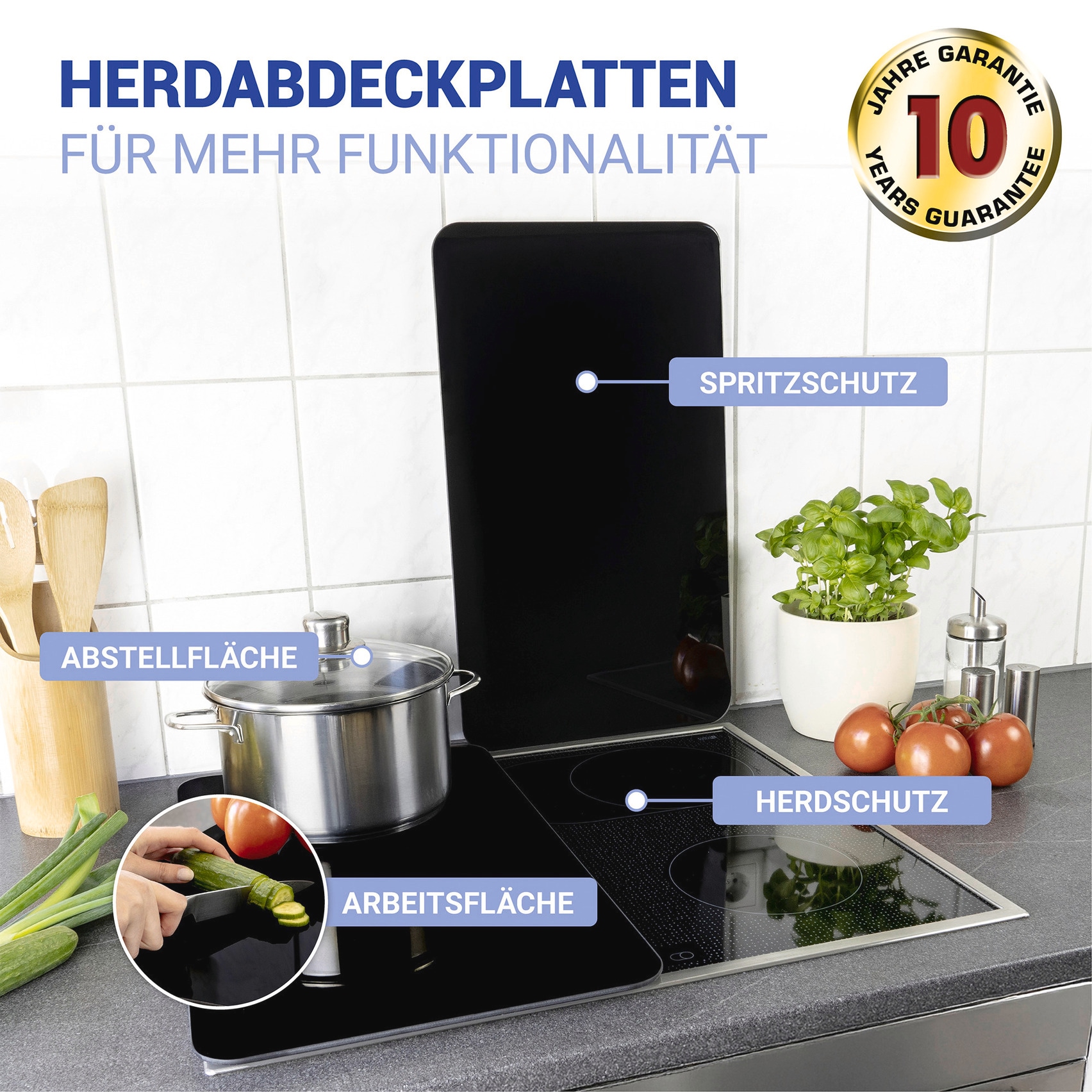 WENKO Herd-Abdeckplatte »Universal Modell Schwarz«, (Set, 2 tlg.), Herdabdeckung für alle Herdarten, kratzfest, mit rutschfesten Füßen
