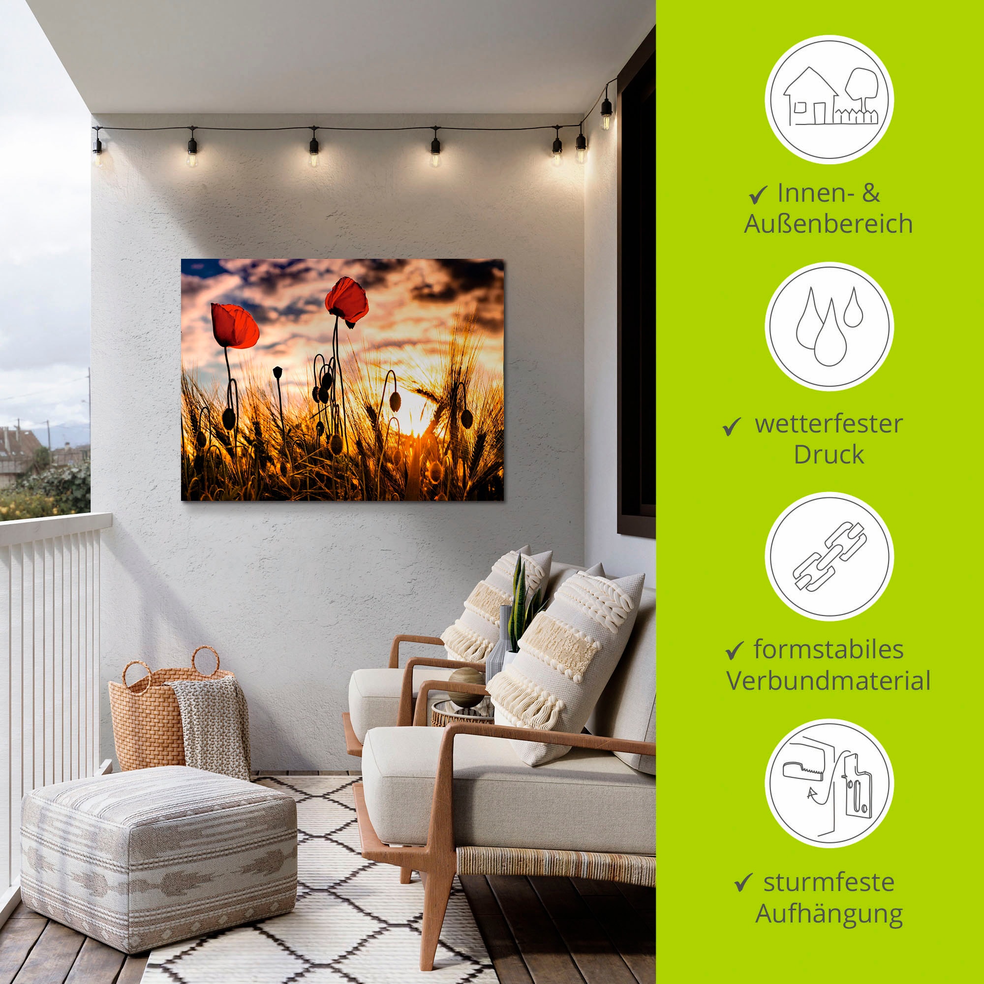 Artland Wandbild »Mohnblumen im Sonnenuntergang«, Blumen, (1 St.), als Alubild, Outdoorbild, Leinwandbild, Poster, Wandaufkleber