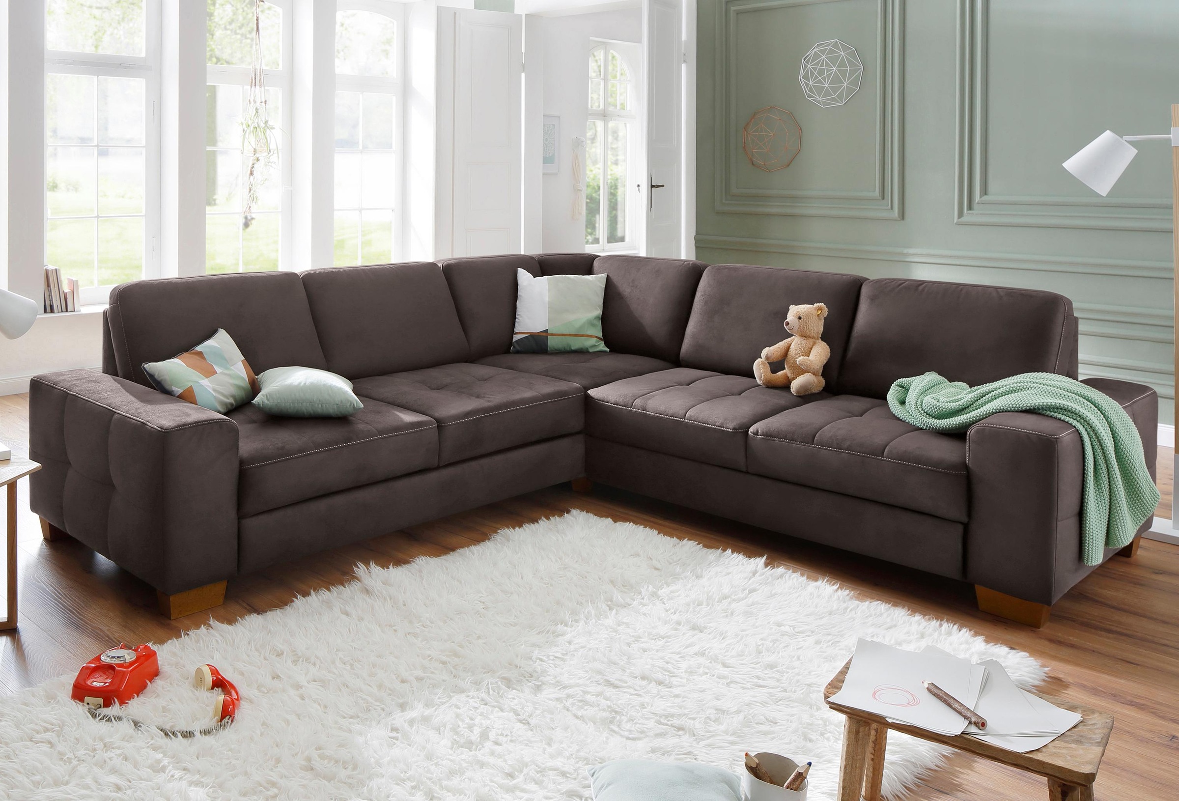 Home affaire Ecksofa »Puccini L-Form«, mit Federkern, Sitztiefenverstellung, Kontrastnaht