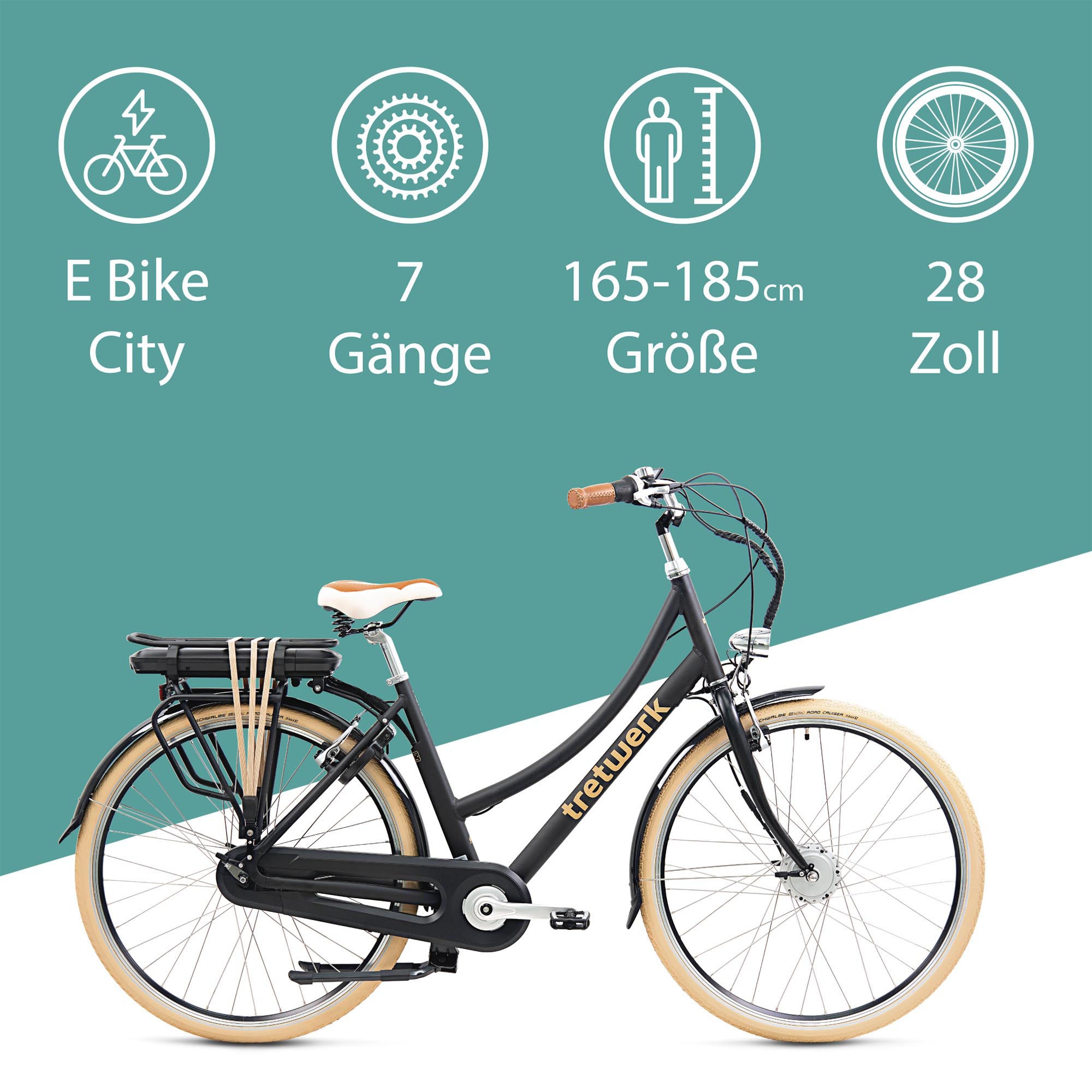 Tretwerk E-Bike »Aurora«, 7 Gang, Frontmotor 250 W, (im Retro-Stil), Pedelec, Elektrofahrrad für Damen u. Herren