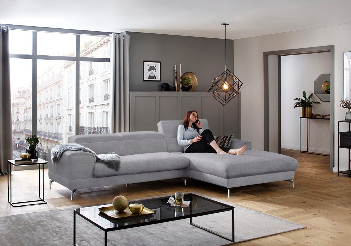 W.SCHILLIG Ecksofa »piedroo, Designsofa mit tollem Sitzkomfort, bequem und elegant, L-Form«, Kopfteilverstellung, wahlweise mit Sitztiefenverstellung, Breite 303cm