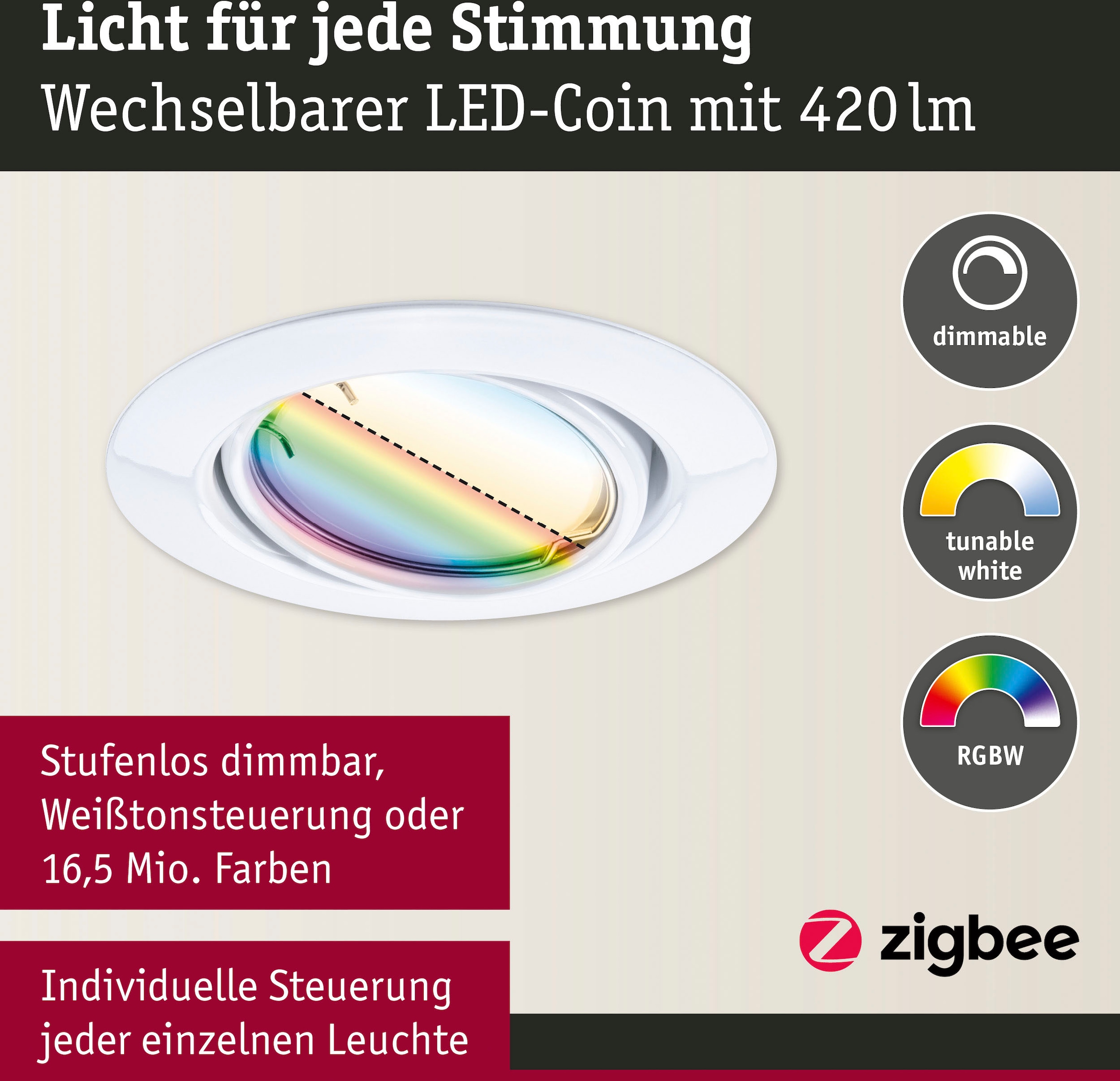 Paulmann LED Einbauleuchte »Base 3x420lm 230V«, 3 flammig, Zigbee Basisset