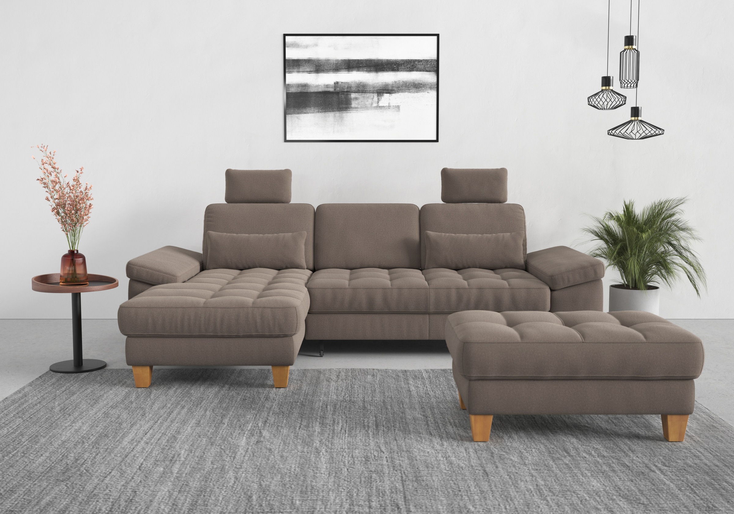 sit&more Ecksofa »Westham L-Form«, mit Recamiere, mit oder ohne Bettfunktion, Bettkasten, Füße Eiche