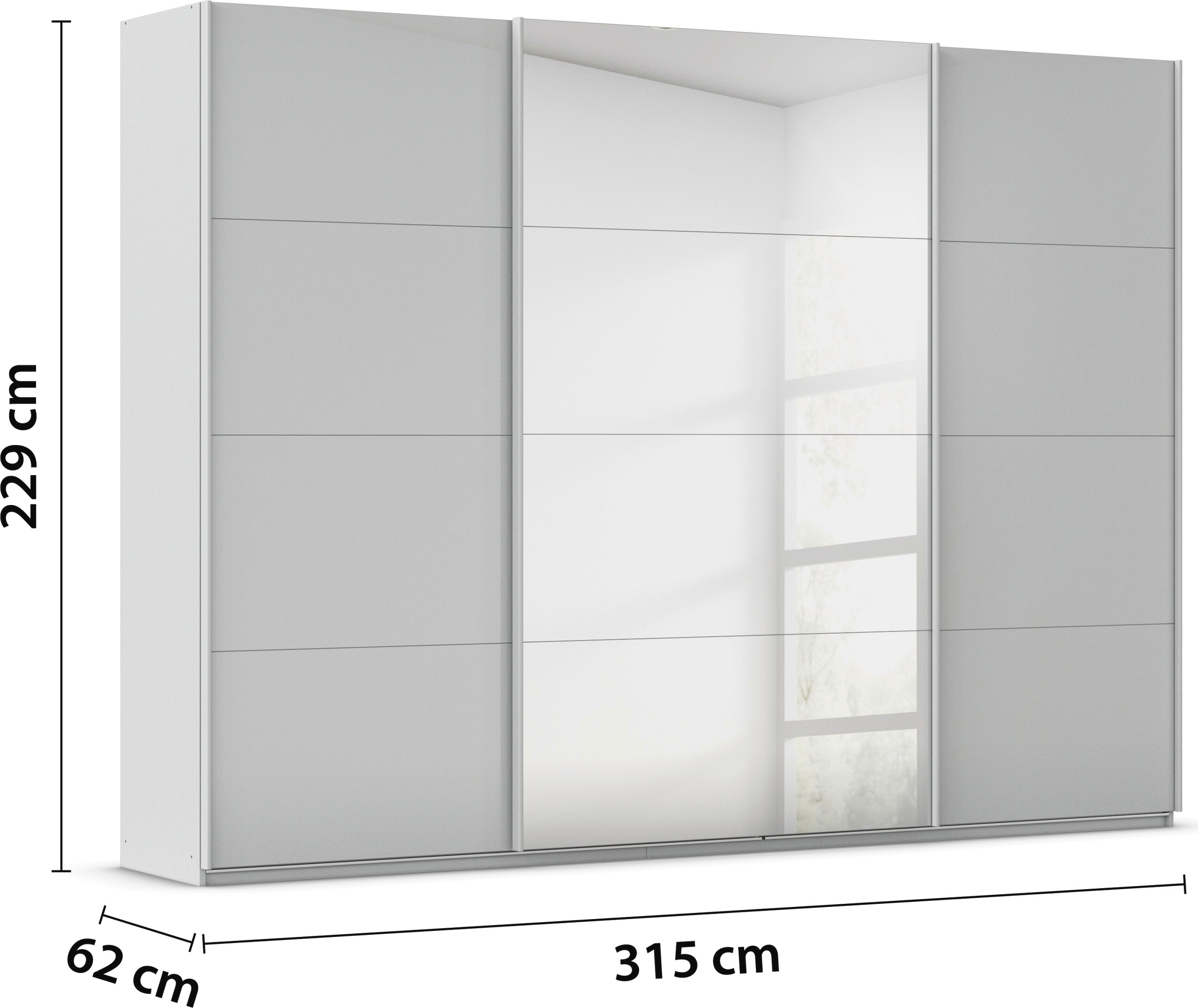 rauch Schwebetürenschrank »Kleiderschrank Kleiderschränke Schrank Garderobe AGORDO mit Glasfront«, durchdachte Innenausstattung, in 4 Breiten und 2 Höhen MADE IN GERMANY