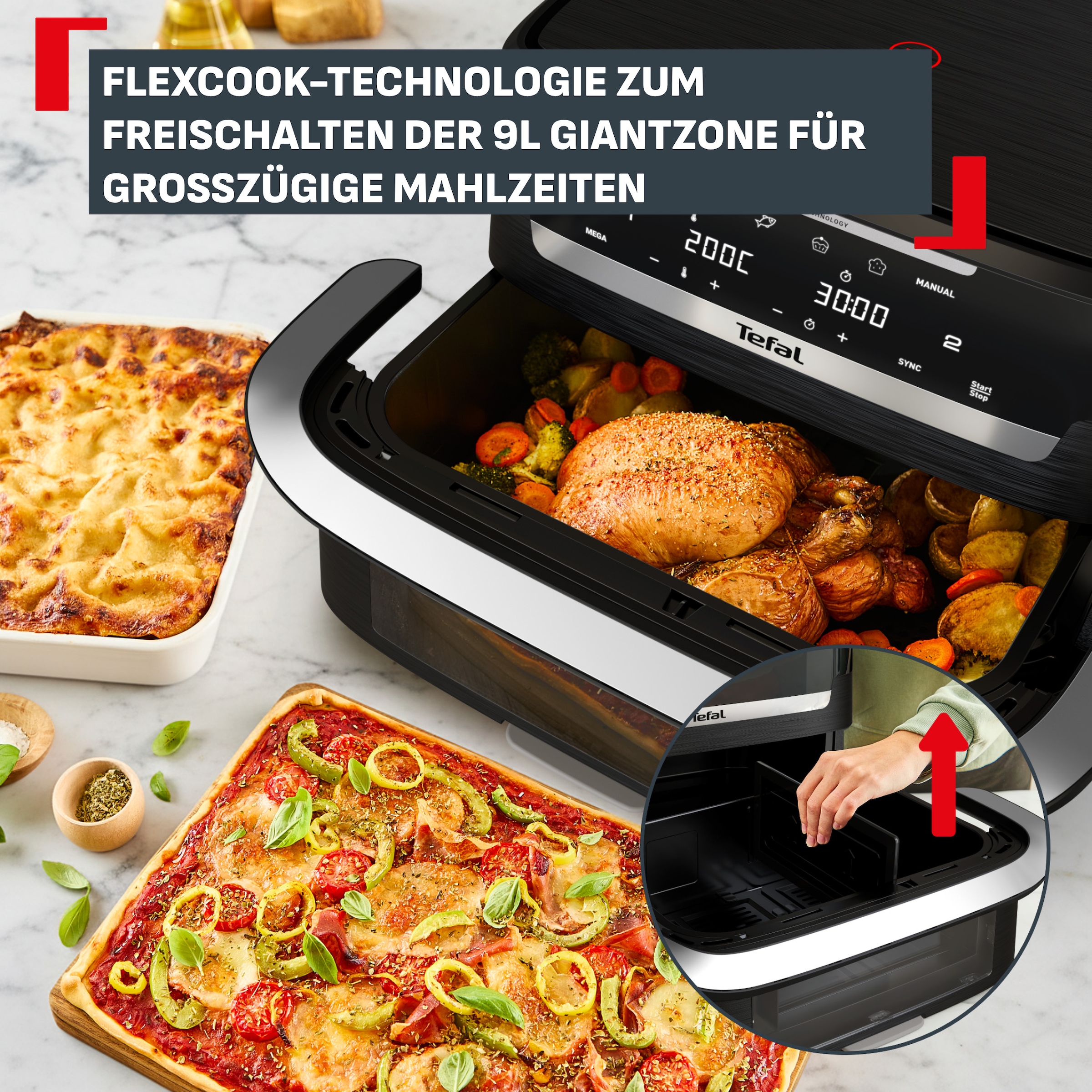 Tefal Heißluftfritteuse »Ever Fry Dual Flex, FlexCook Doppelkammer, XXL Fassungsvermögen« 2700 W bis zu 4x schneller, für bis zu 8 Portionen, EY9288
