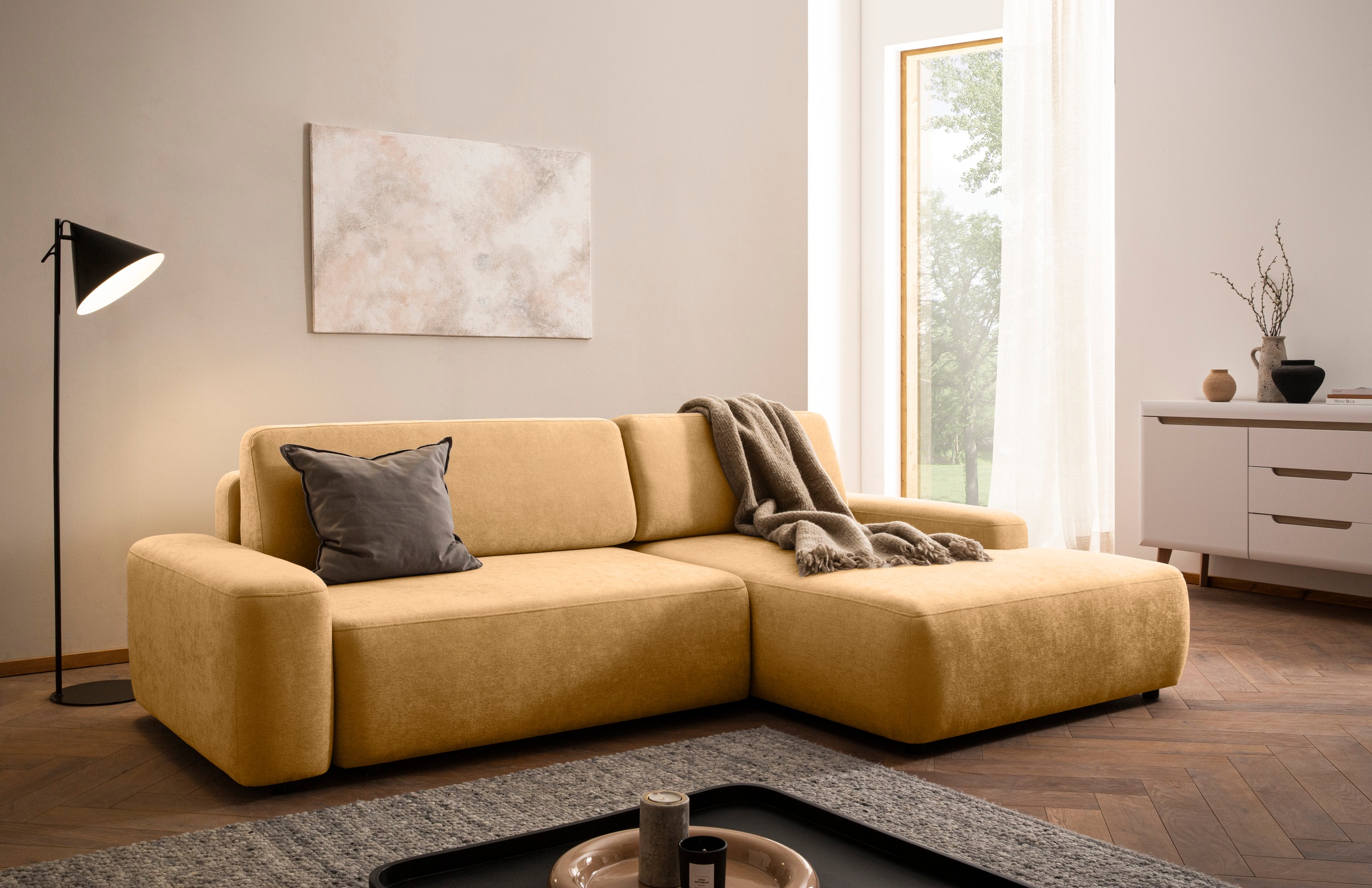 INOSIGN Ecksofa »TORGE (264cm), Schlafsofa in Cord, Samtvelours o Struktur günstig online kaufen
