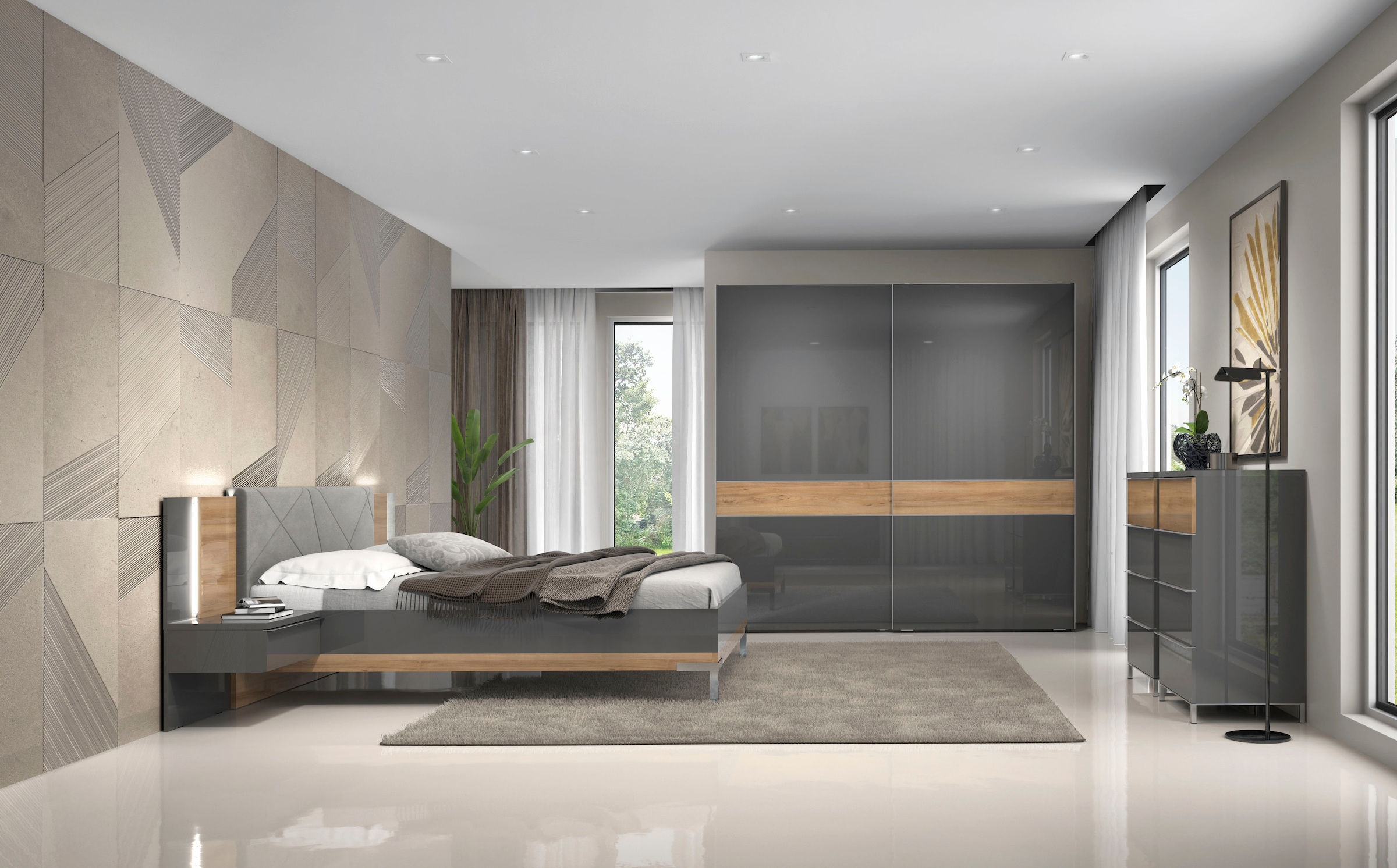 Places of Style Kleiderschrank »Onyx, Schwebetürenschrank inklusive Innenleben, FSC-zertifiziert«, (in 3 Breiten: 182, 230 oder 272cm, Höhe 224cm), UV lackiert, hochglänzend anthrazit, mit Soft-Close Funktion