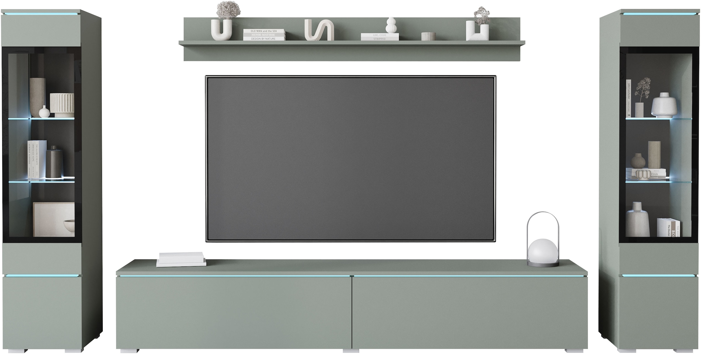 INOSIGN Wohnwand »VERA II, Vitrinen Türanschlag wechselbar«, (Komplett-Set, 4 St.), Mediawand 260 cm, Vitrine mit Verglasung, stehend und hängend
