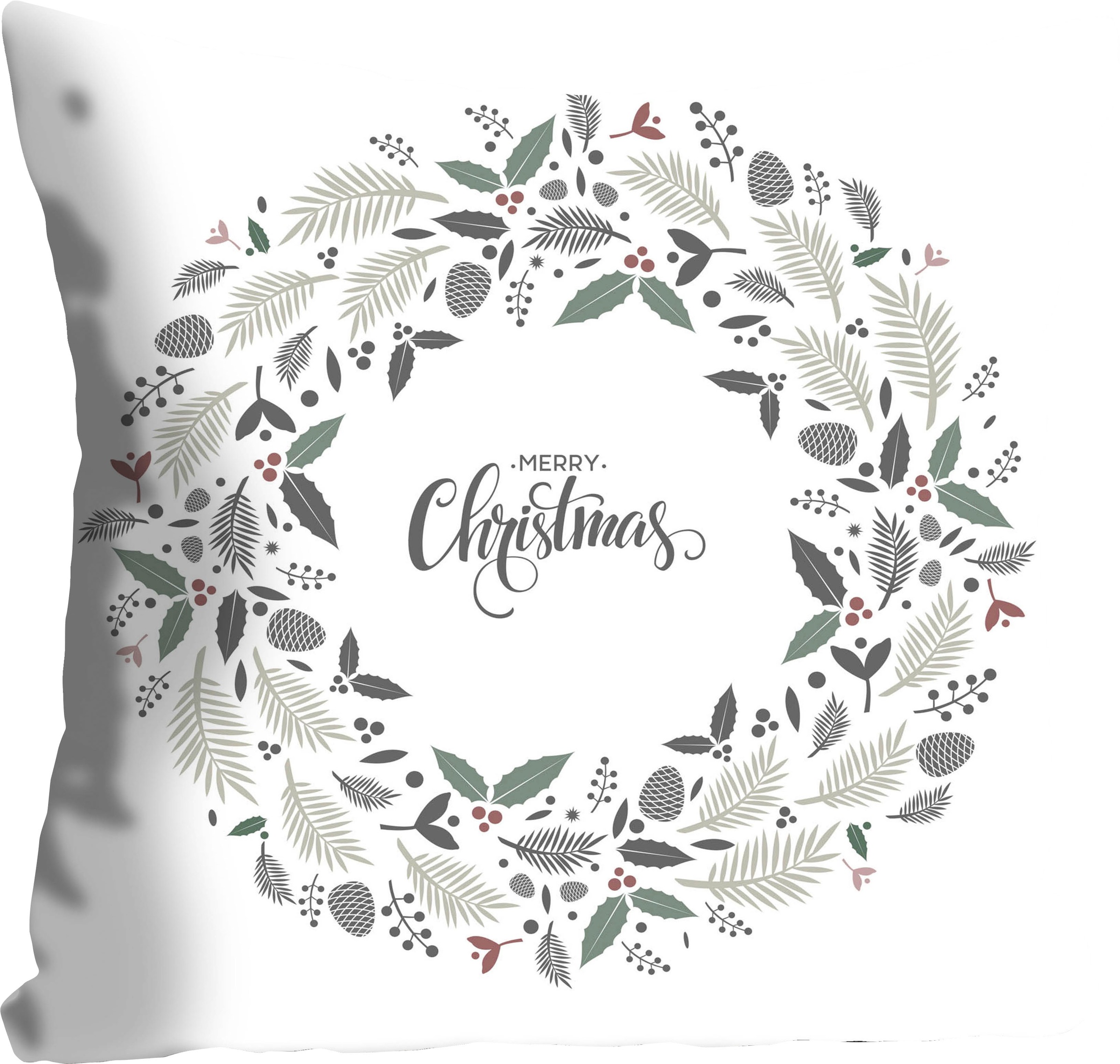 queence Dekokissen »Lavendel«, Kissenhülle,Merry Christmas,Weiß,Kranz,Weihn günstig online kaufen