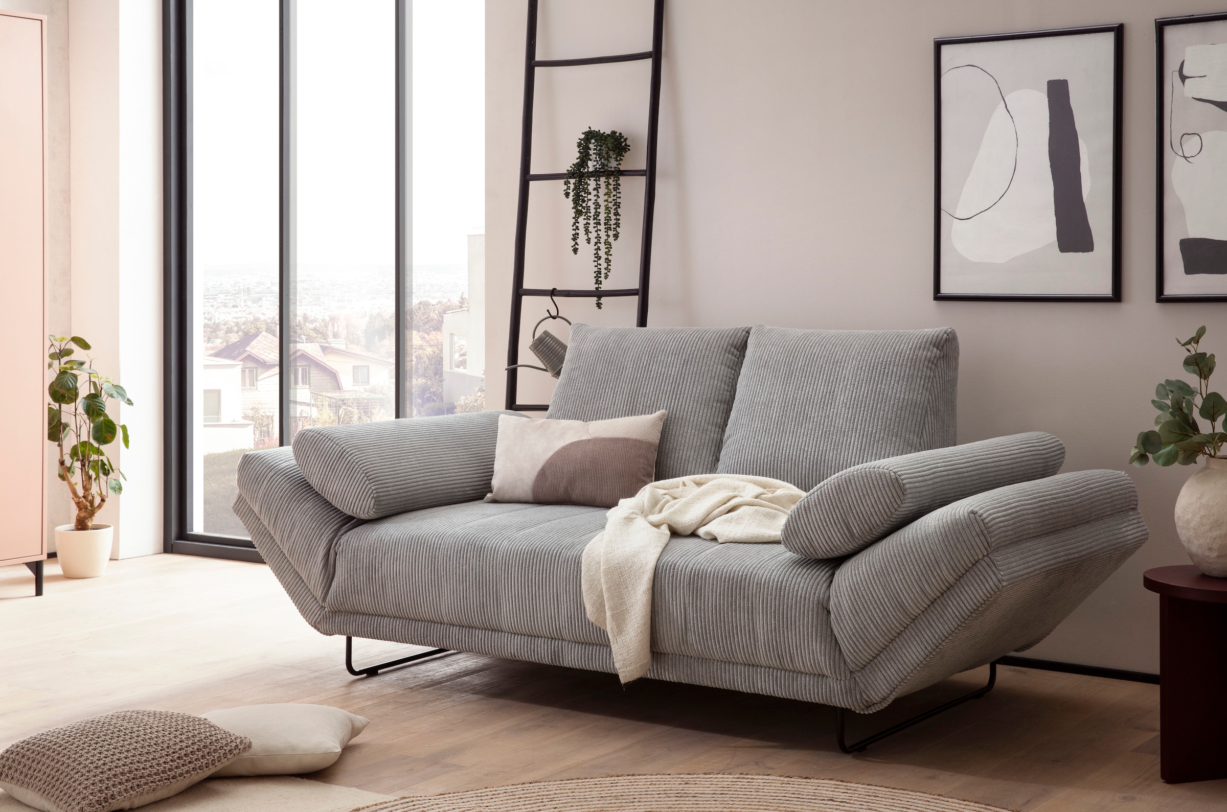 INOSIGN Schlafsofa »Jadelyn mit klappbaren Armlehnen,«, Federkern, Cord-Bezug, incl. 2 Armlehnkissen, Liegefläche 97x250 cm