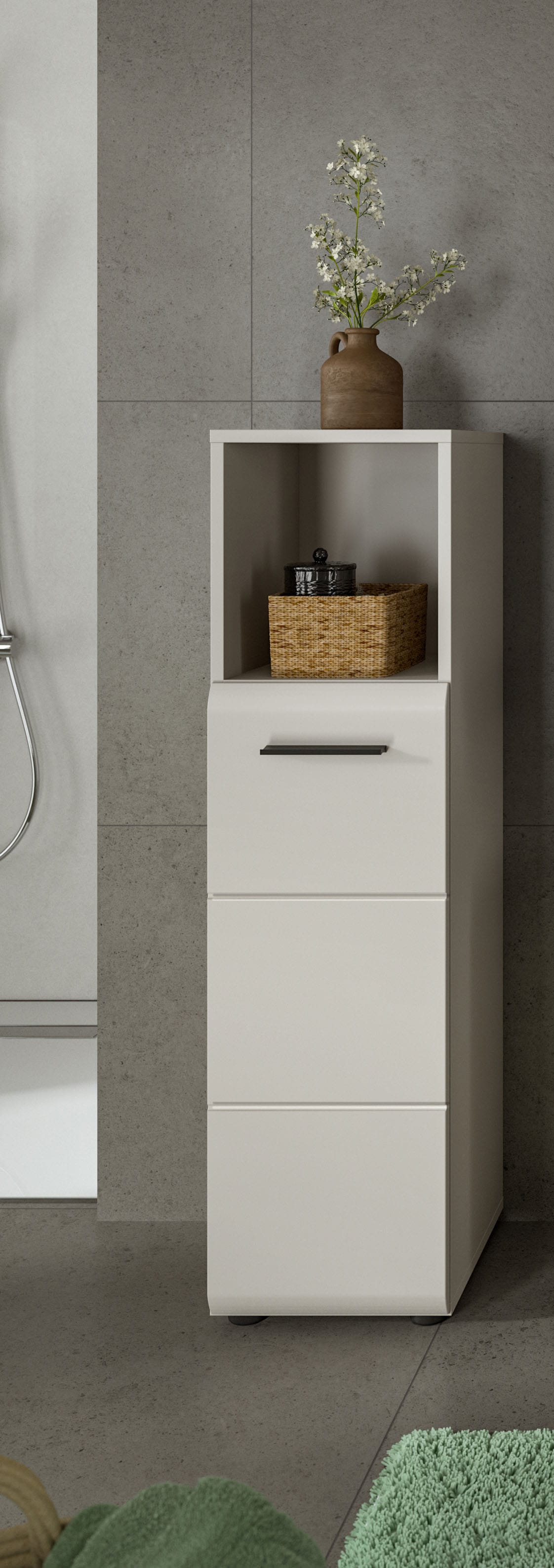 welltime Midischrank »FLORENZ,  Höhe 110 cm, 1 Tür, 2 Fachböden, 1 offenes Fach« TOPSELLER!, 1 Stk. tlg. Türanschlag wechselbar, hochwertige MDF Front, Badschrank, Bad