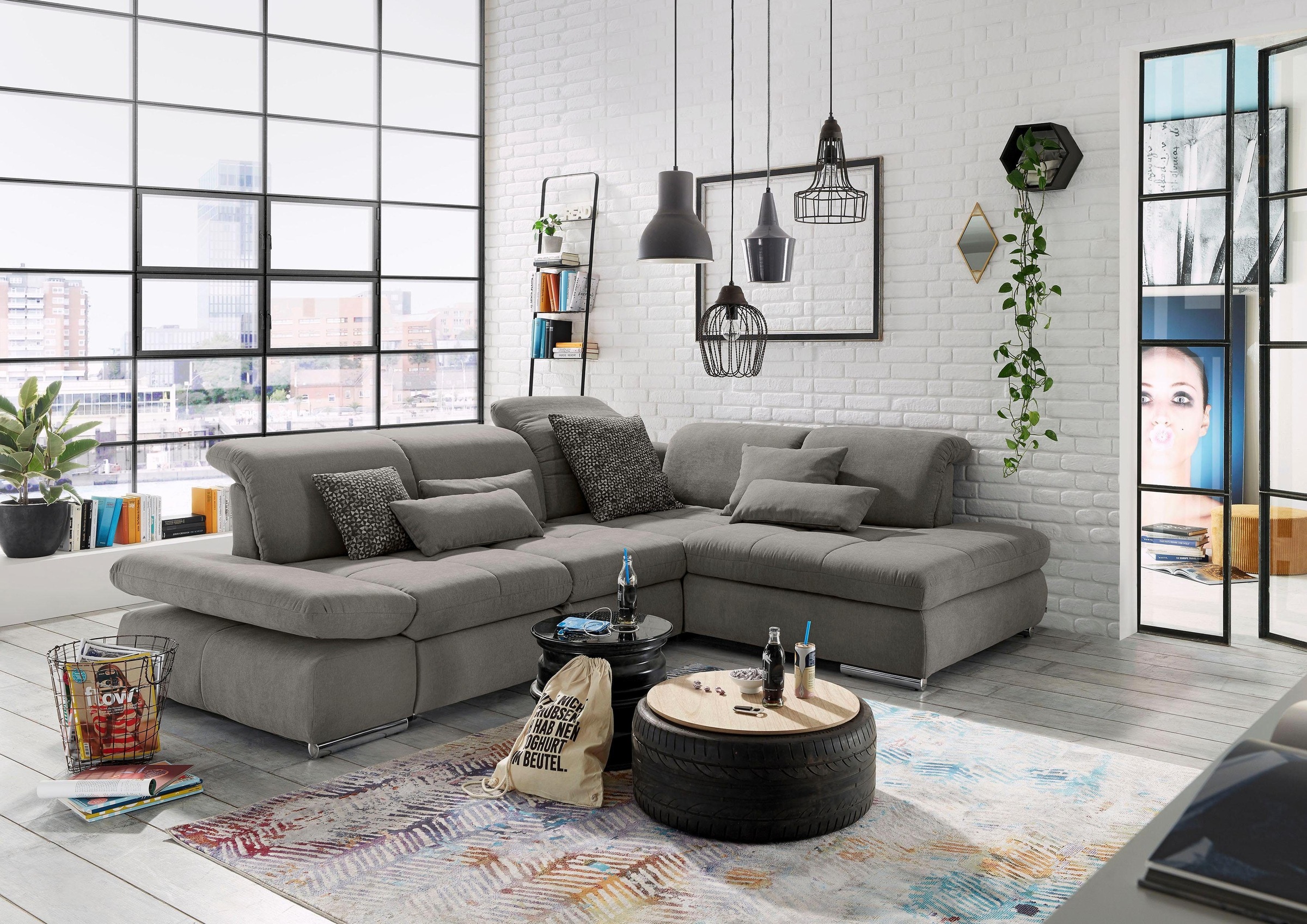 set one by Musterring Ecksofa »SO4100 V«, mit verstellbaren Kopfteilen, wahlweise mit Funktionen, Cord-Bezug
