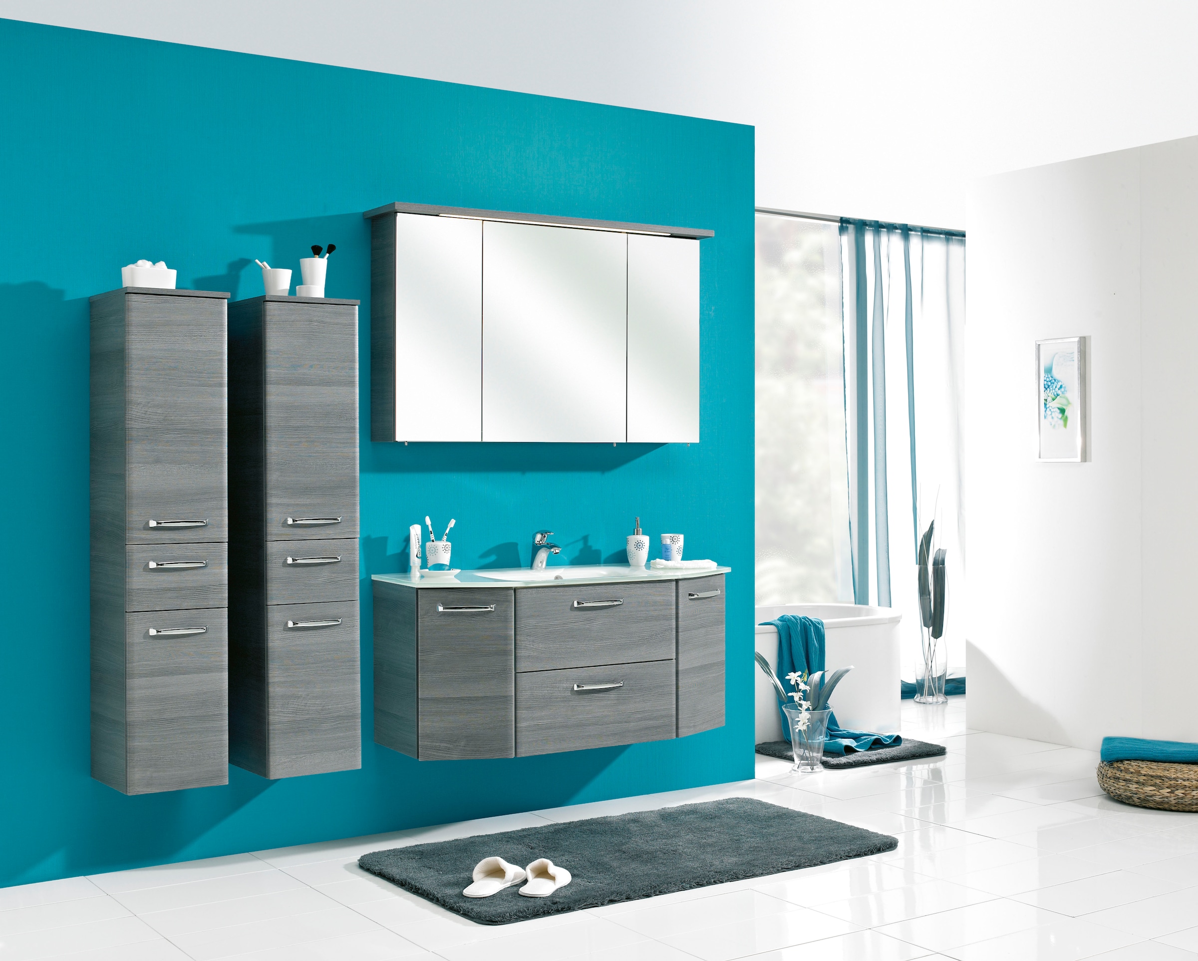 Saphir Spiegelschrank »Quickset 328 Badezimmer Spiegelschrank inkl. LED-Beleuchtung, 620LM«, 115 cm breit, Graphit Struktur quer Nachbildung, inkl. Türdämpfer