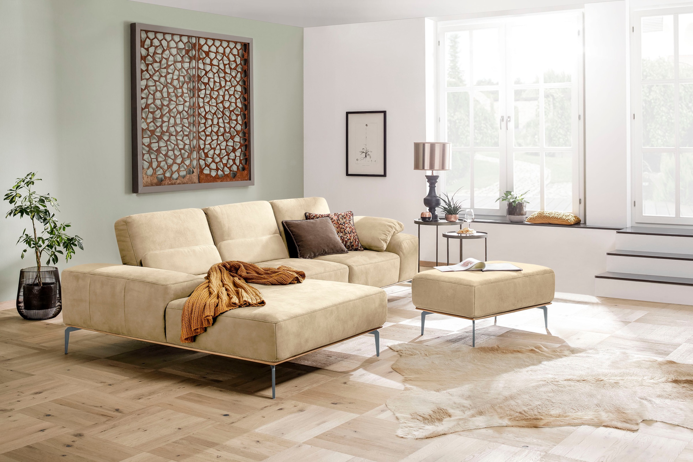 W.SCHILLIG Polsterhocker »run«, mit elegantem Holzsockel, Füße in Silber matt, Breite 75 cm