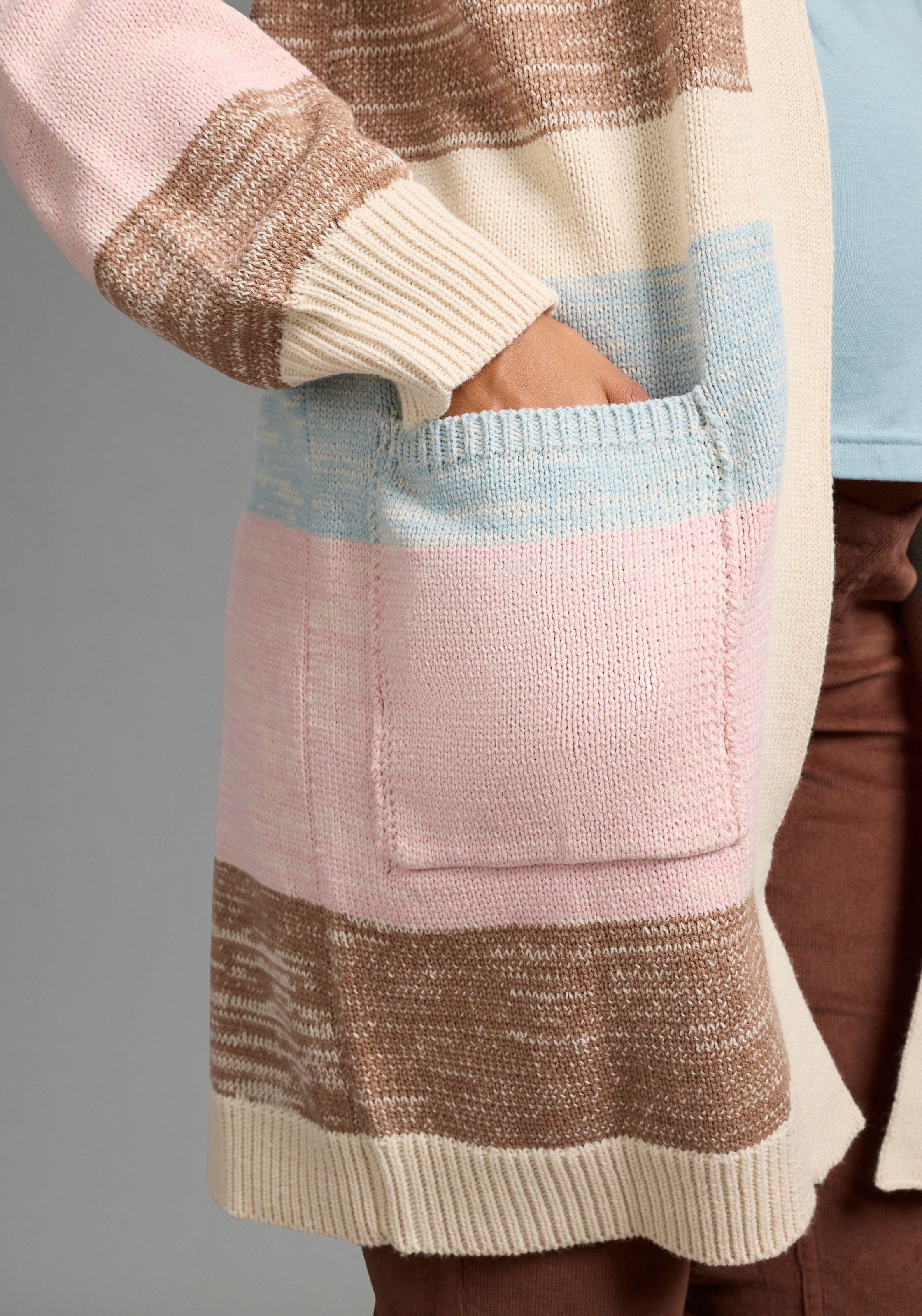 Neun Monate Umstandsstrickjacke »Meliert Umstandsstrickjacke« mit geringelter Optik, bequeme Passform, wärmend, aus Feinstrick
