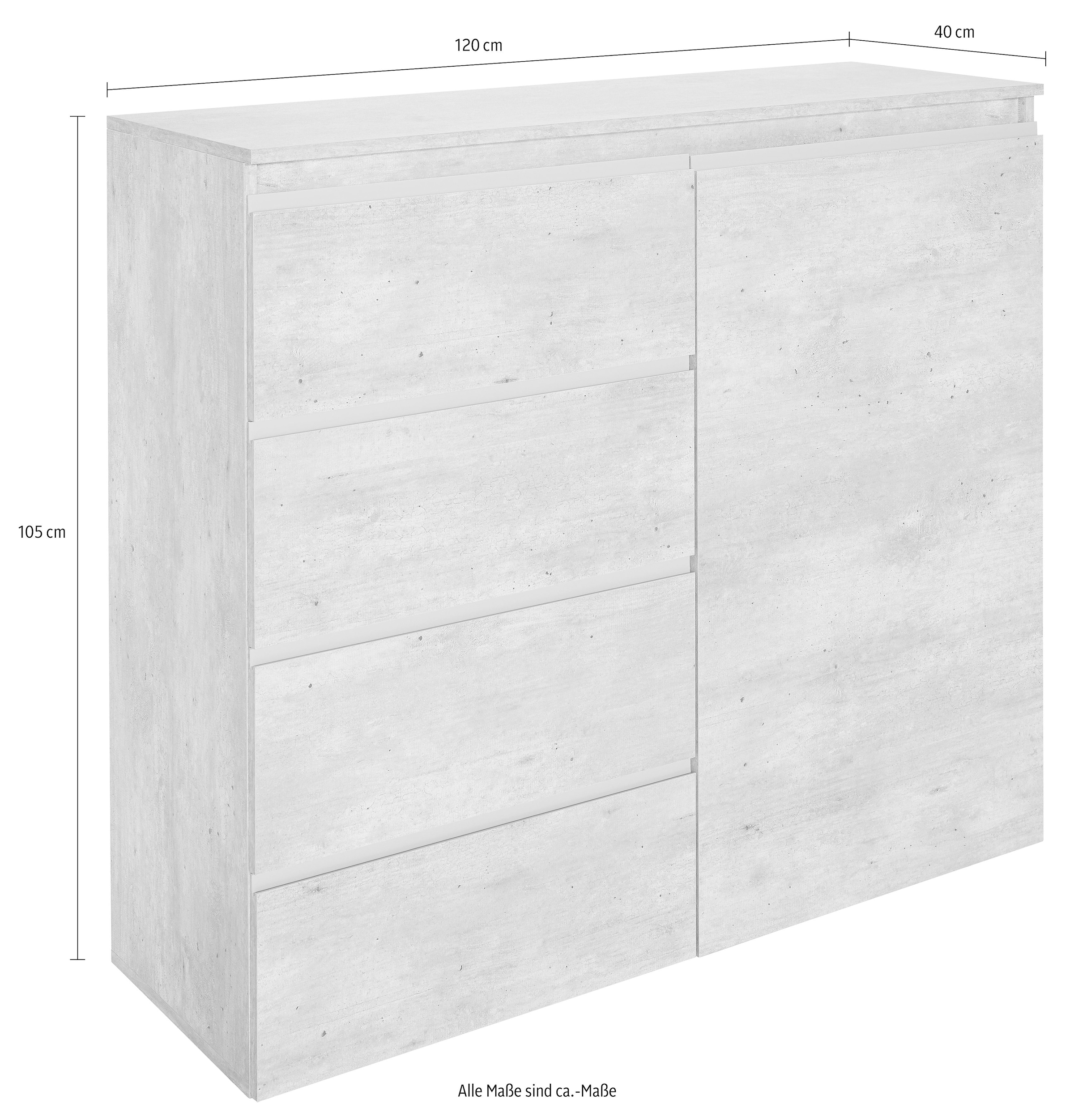 INOSIGN Highboard »Magic, Highboard, Hochschrank, Hochkommode«, mit 1 Tür und 4 Schubkästen, Hochglanz lackiert, Breite 120