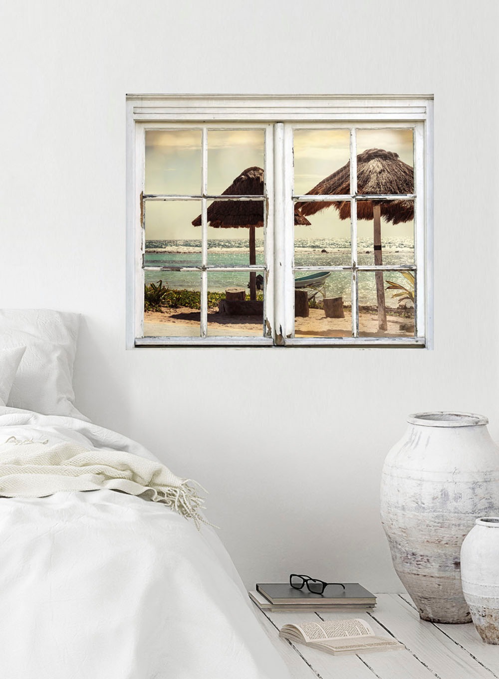 queence Wandsticker »Strand«, Wandsticker, Wandbild, selbstklebend, 3D, Fenster