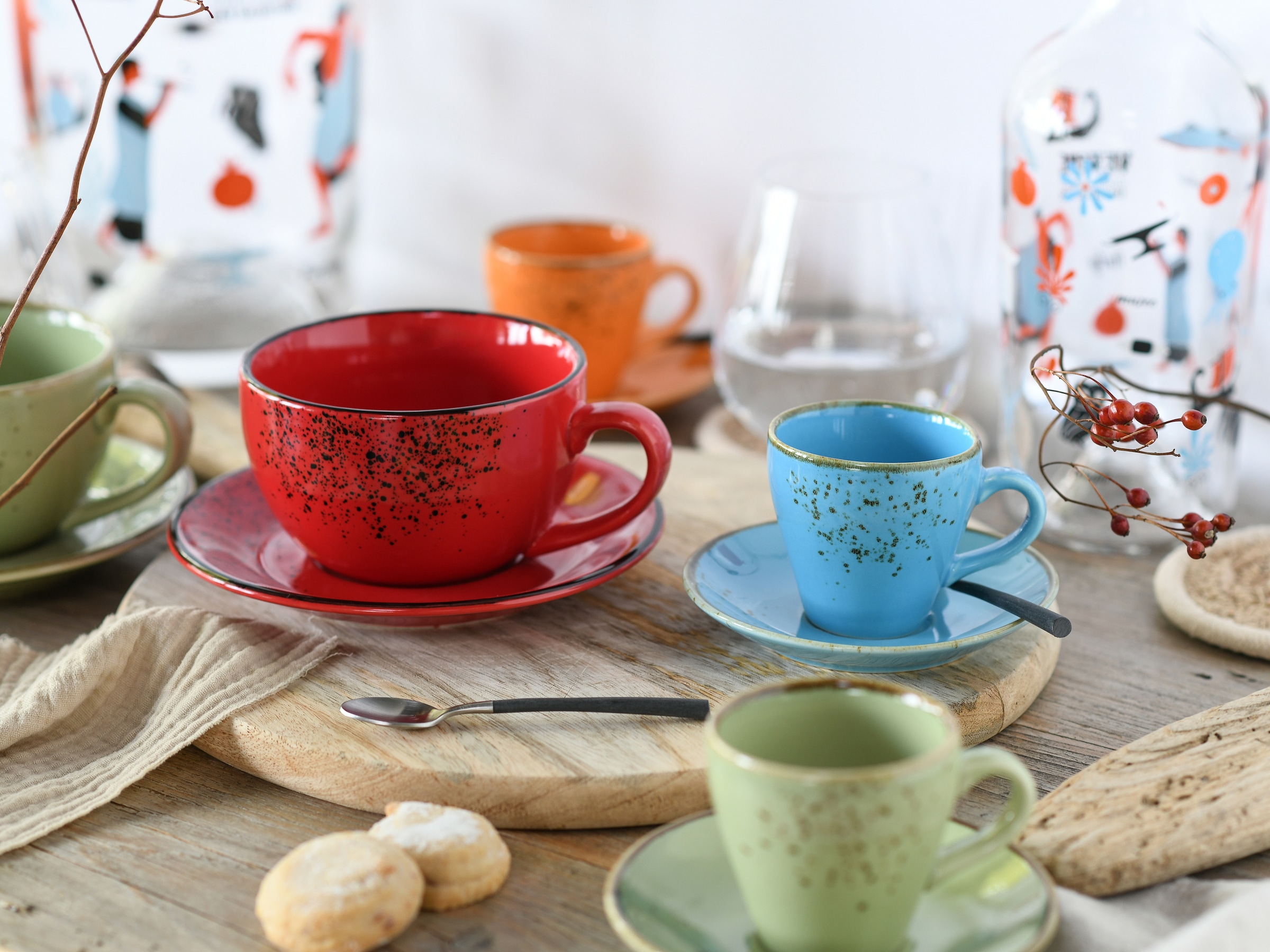CreaTable Espressotasse »Nature Collection Mediterran, Espresso-Set, 8-tlg.« Handwerklicher Look, Vintage