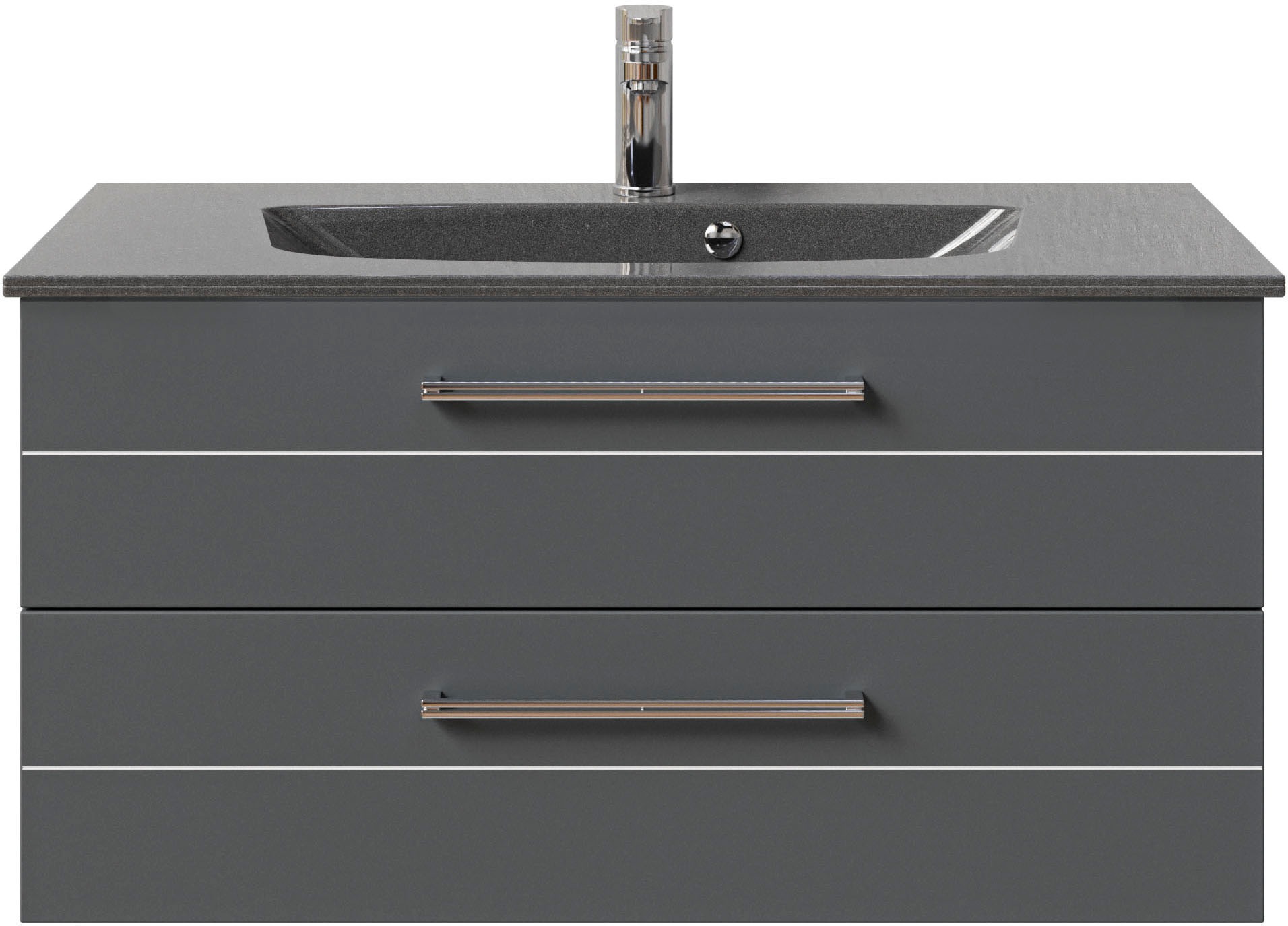 Saphir Waschtisch »Serie 6025 Mineralmarmor-Waschtisch mit Unterschrank, 97 cm breit«, Waschplatz mit 2 Schubladen, hängend, verschiedene Ausführungen