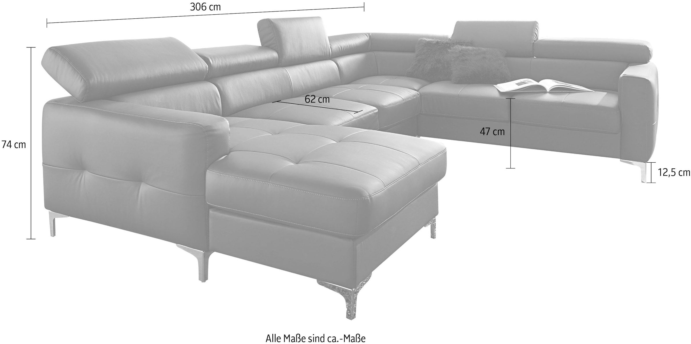 COTTA Polstergarnitur »Sammy U-Form«, (Set, Tiefe der Recamiere 169 cm), Set bestehend aus: Wohnlandschaft mit Kopfteilverstellung & Hocker