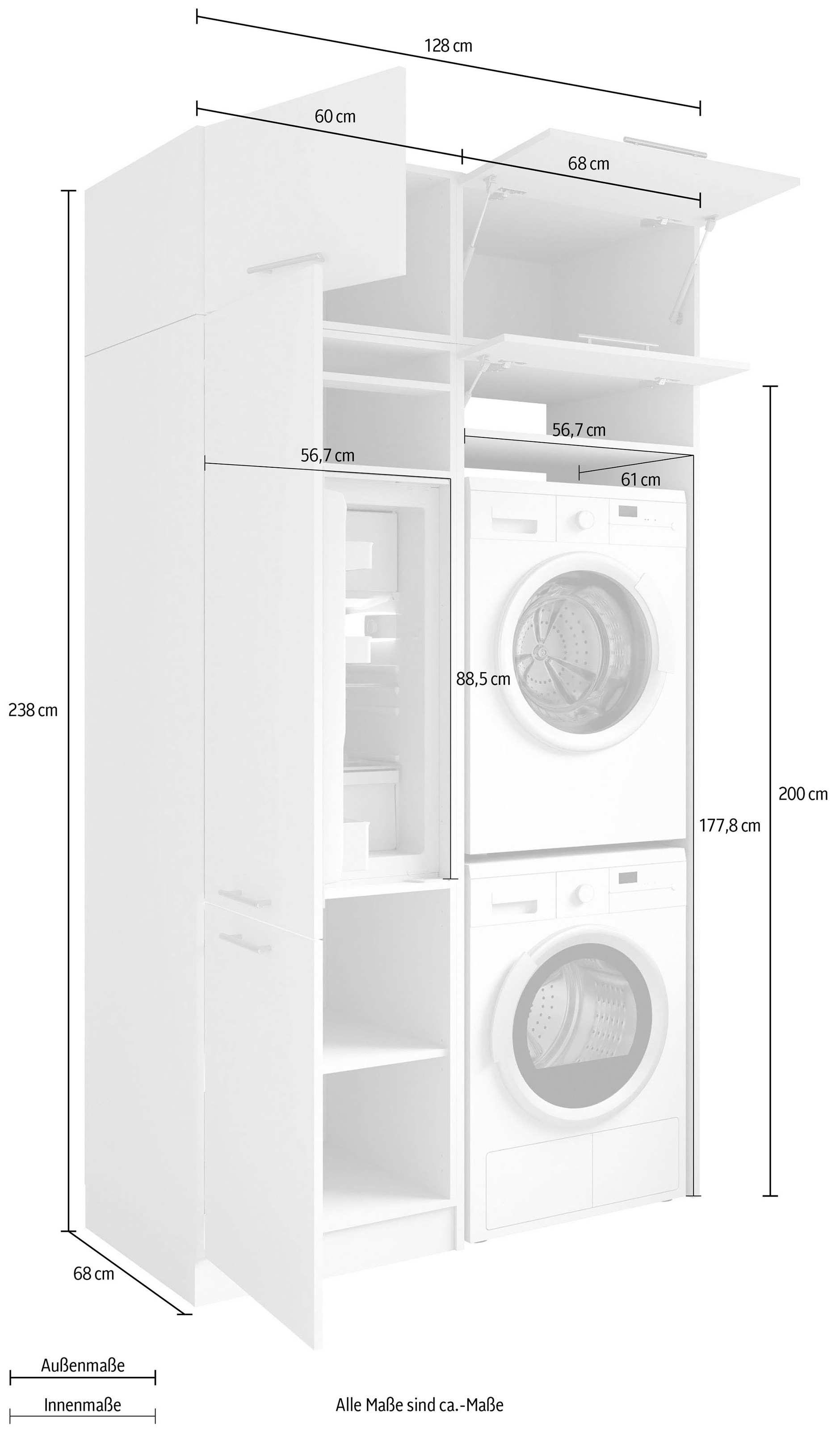 Laundreezy Mehrzweckschrank-Set »Laundreezy, 4-tlg. Mehrzweckschrank-Set B/H/T 128/238/68 cm« 4 Stk. tlg.