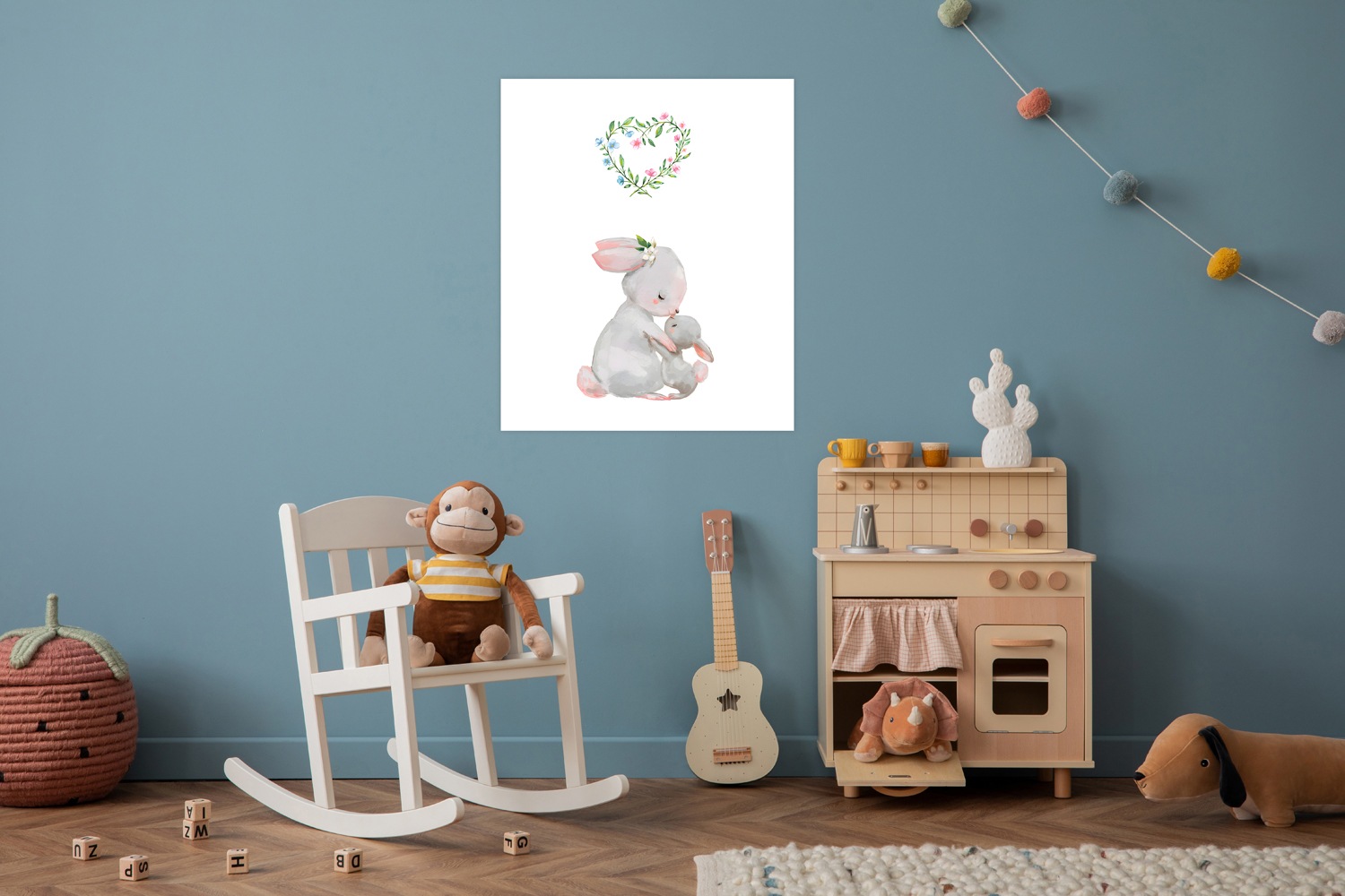 Lüttenhütt Poster »Großer Hase und Hasenkind mit Herz«, Fantasy-Hase-Hasen-Herz-Herzen-Tiere, (1 St.), HD Premium Druck