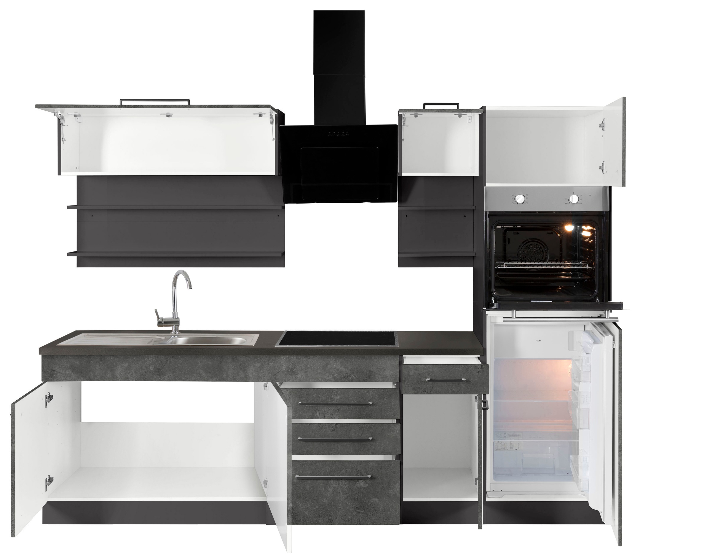 KOCHSTATION Küchenzeile »KS-Tulsa«, mit E-Geräten, Breite 330 cm, schwarze Metallgriffe, MDF Fronten