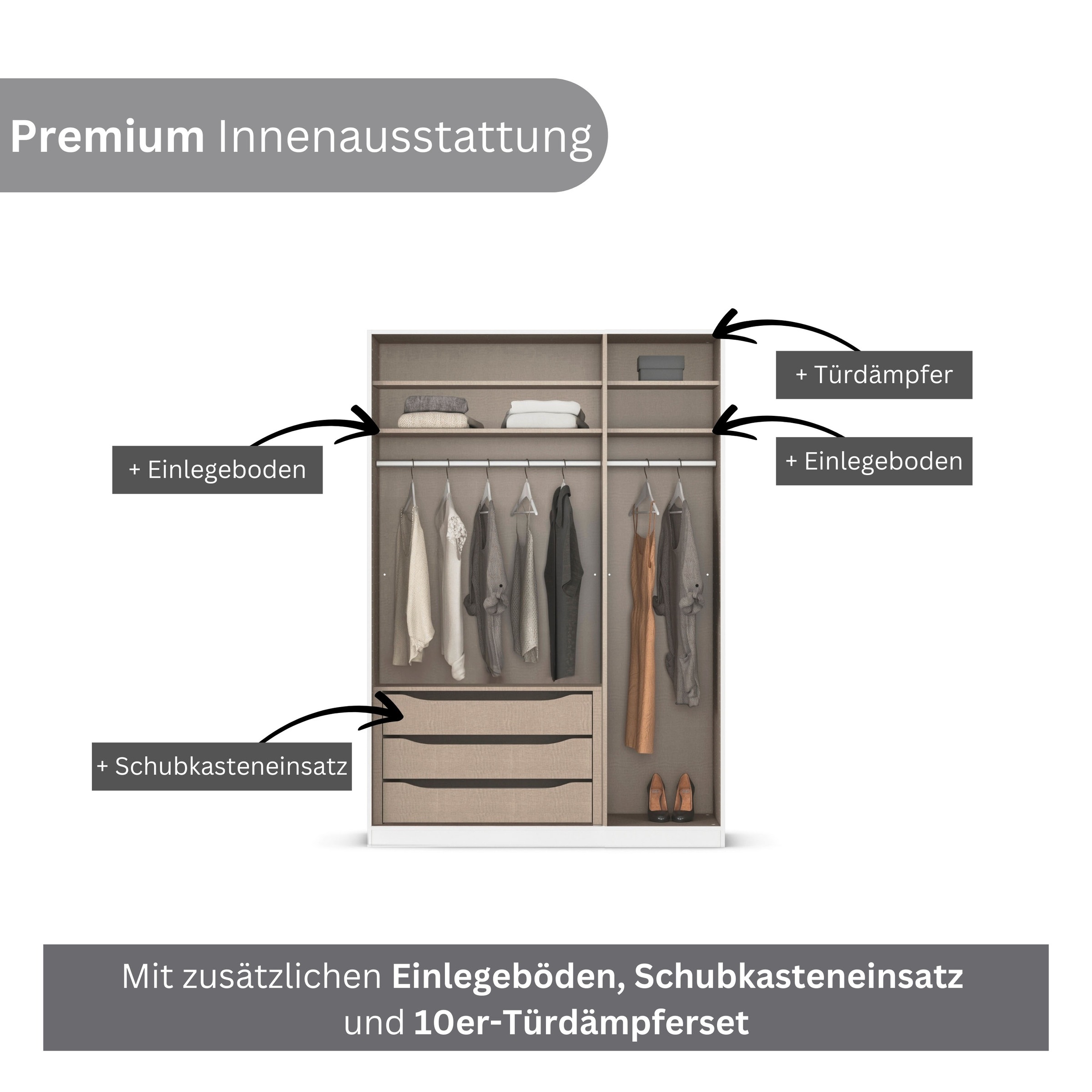 rauch Kleiderschrank »Drehtürenschrank Schrank Garderobe Wäscheschrank Schlafzimmer AVOLA«, (in 3 verschiedenen Ausstattungen BASIC/CLASSIC/PREMIUM), mit hochwertigen Stangengriffen in Schwarz aus Metall MADE IN GERMANY
